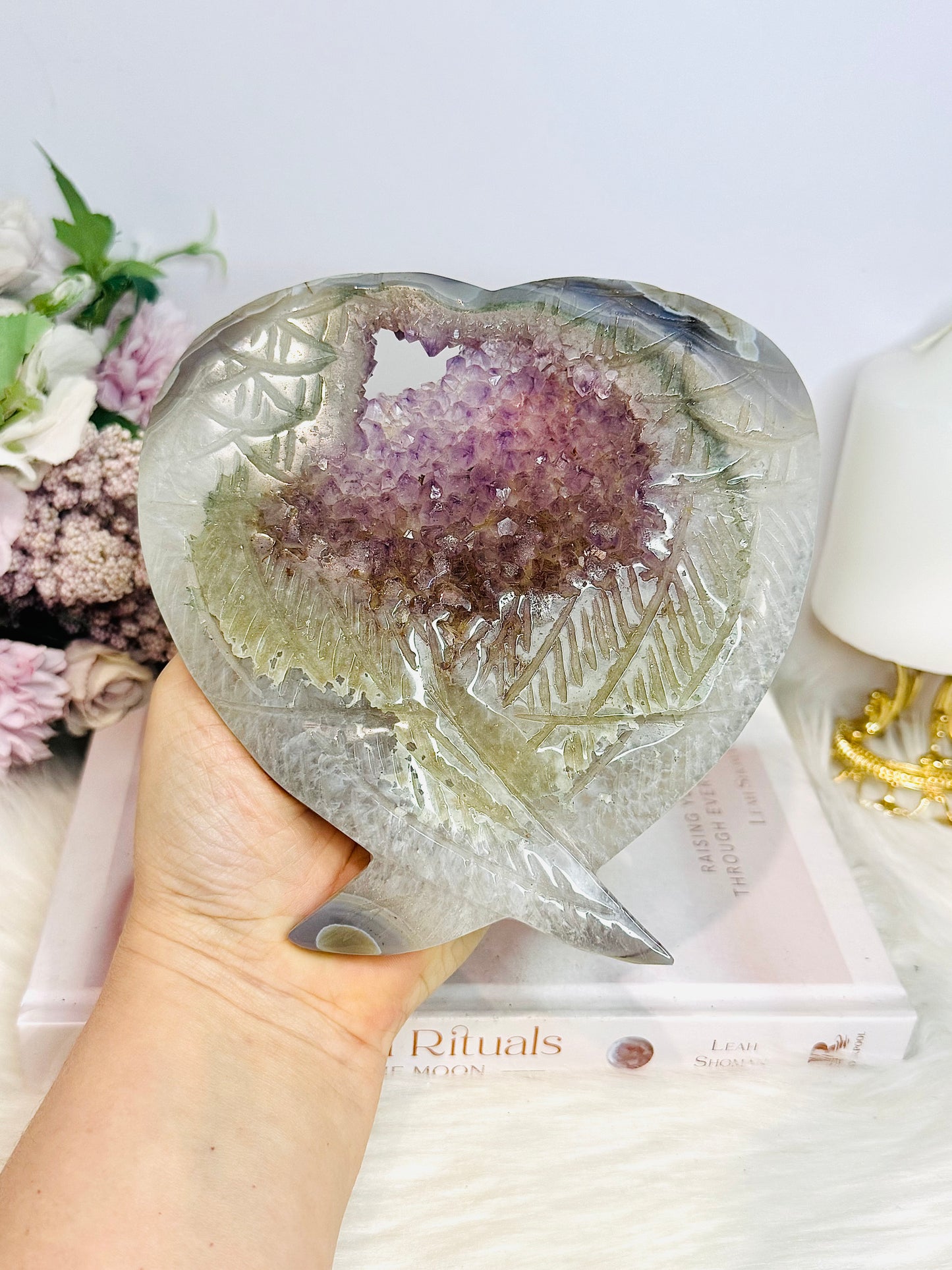 Large Amethyst X Agate Druzy Wings / Heart on Stand 14cm