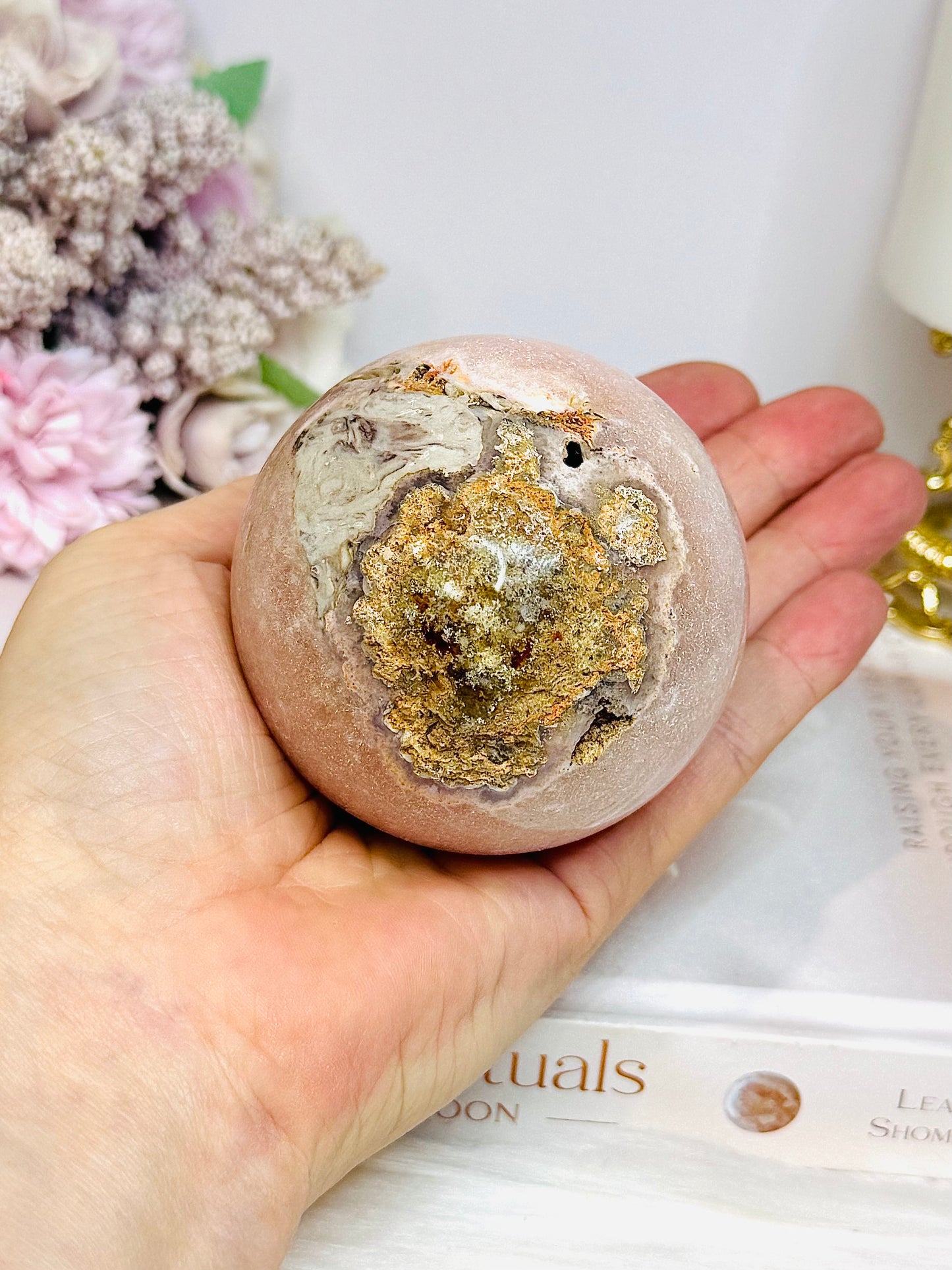 Large Pink Amethyst Druzy Sphere on Stand 406g