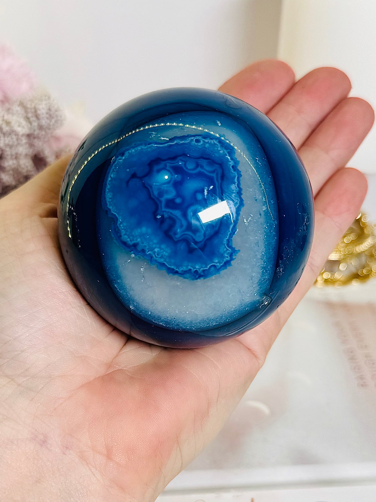 Gorgeous Large 449gram Blue Agate (dyed) Sphere On Stand