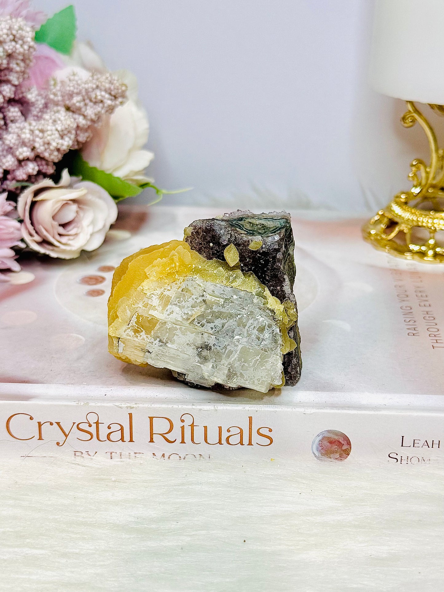 Natural Amethyst Cluster with Orange Calcite Inclusion 149g