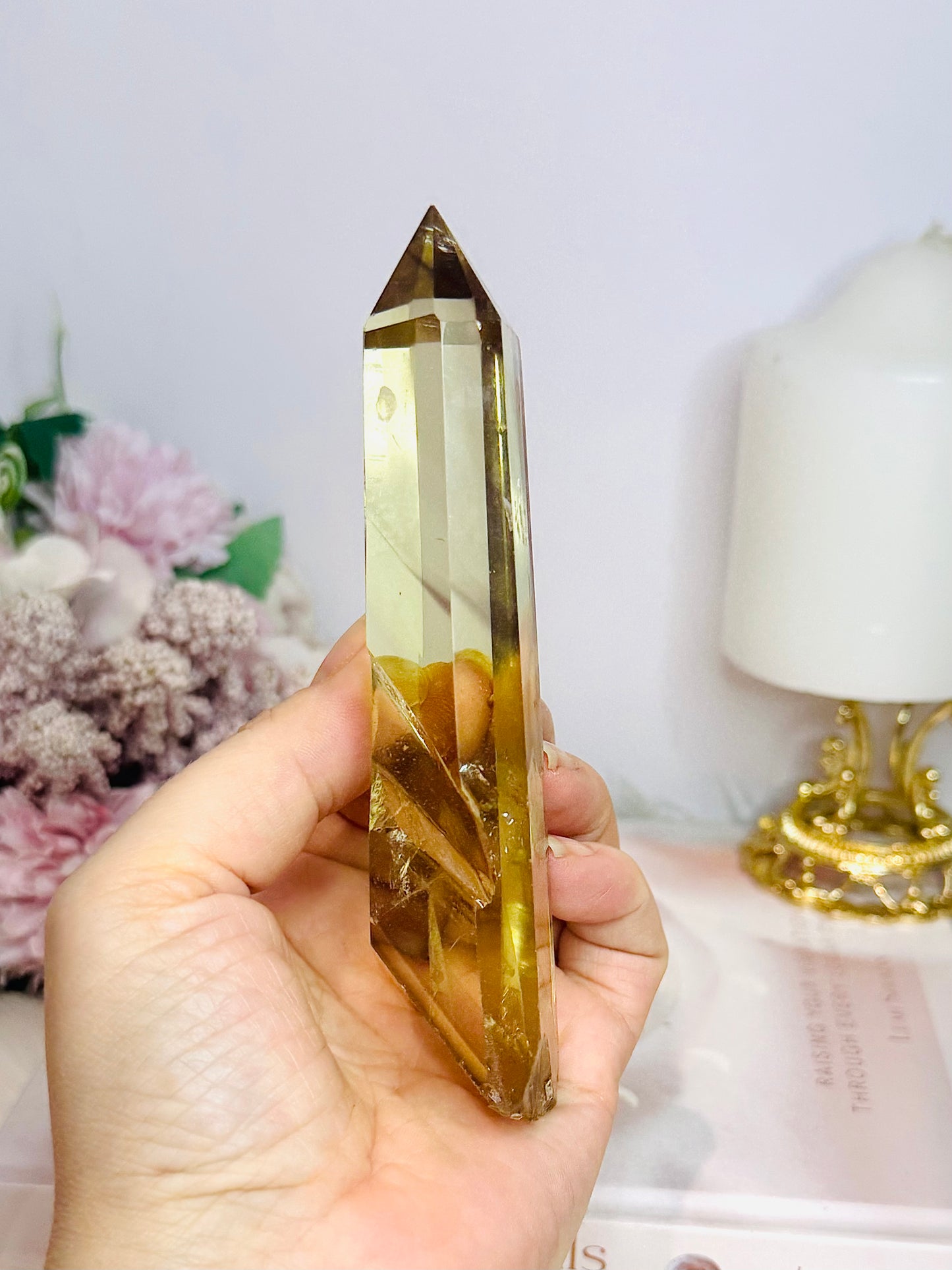 Citrine Tower 19cm Inc Stand (Cut in back of tower)