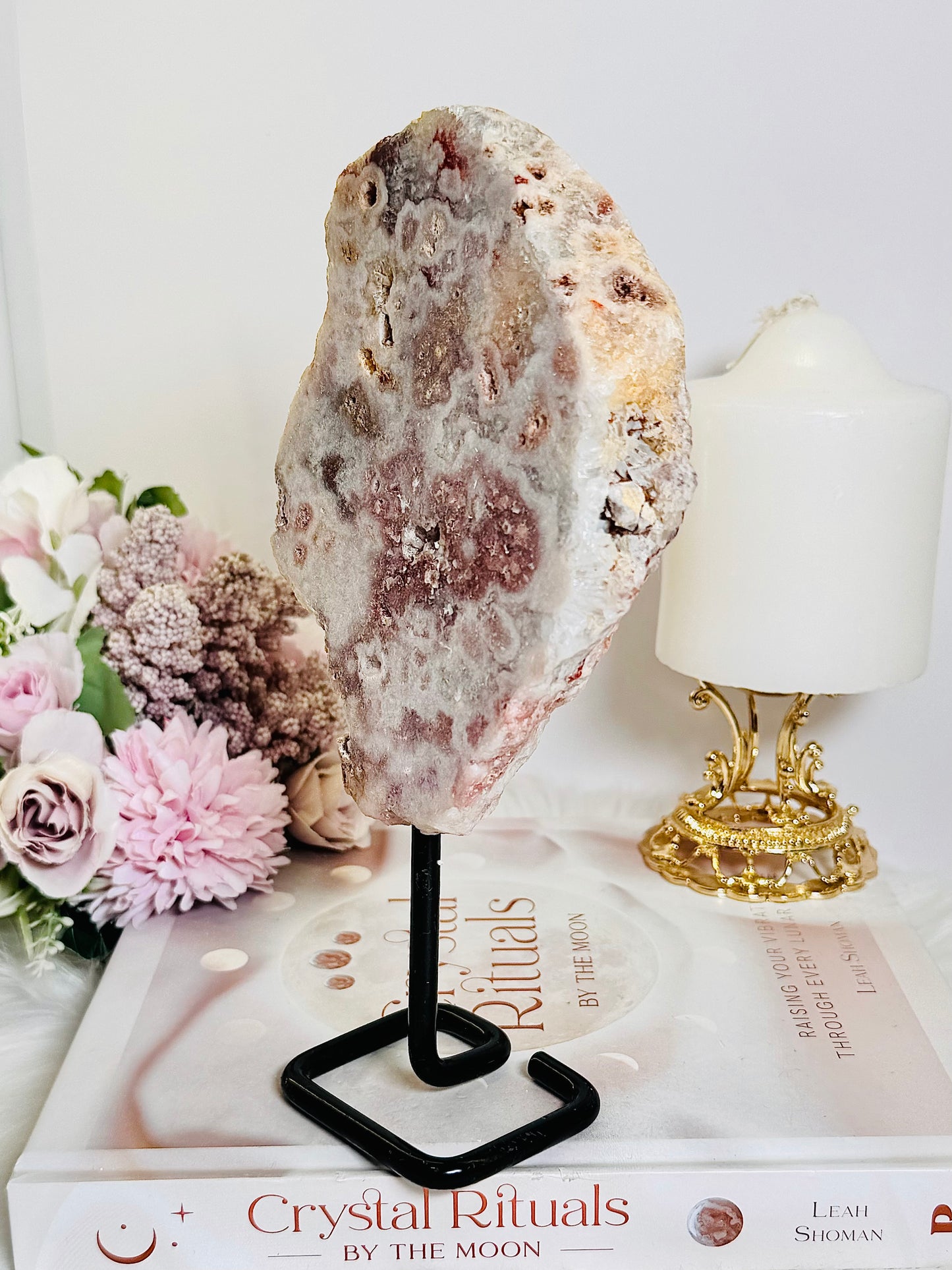 Stunning Large Natural Pink Amethyst Polished Druzy Slab On Stand 21cm