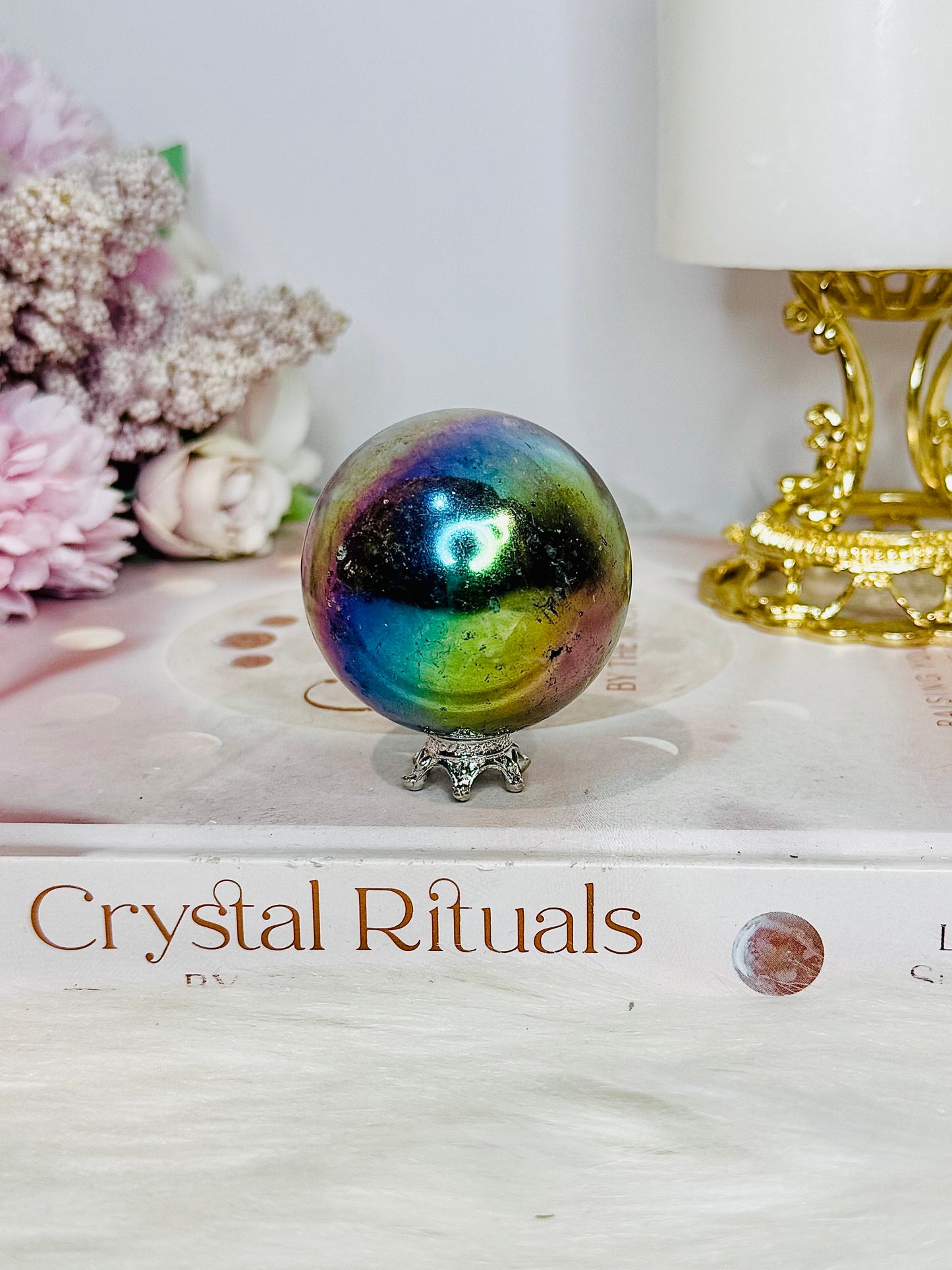 Aura Titanium Amethyst Sphere on Stand 144g