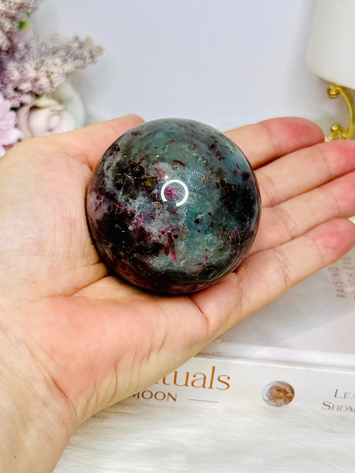 Rare Aquamarine & Pink Tourmaline Sphere on Stand 234g