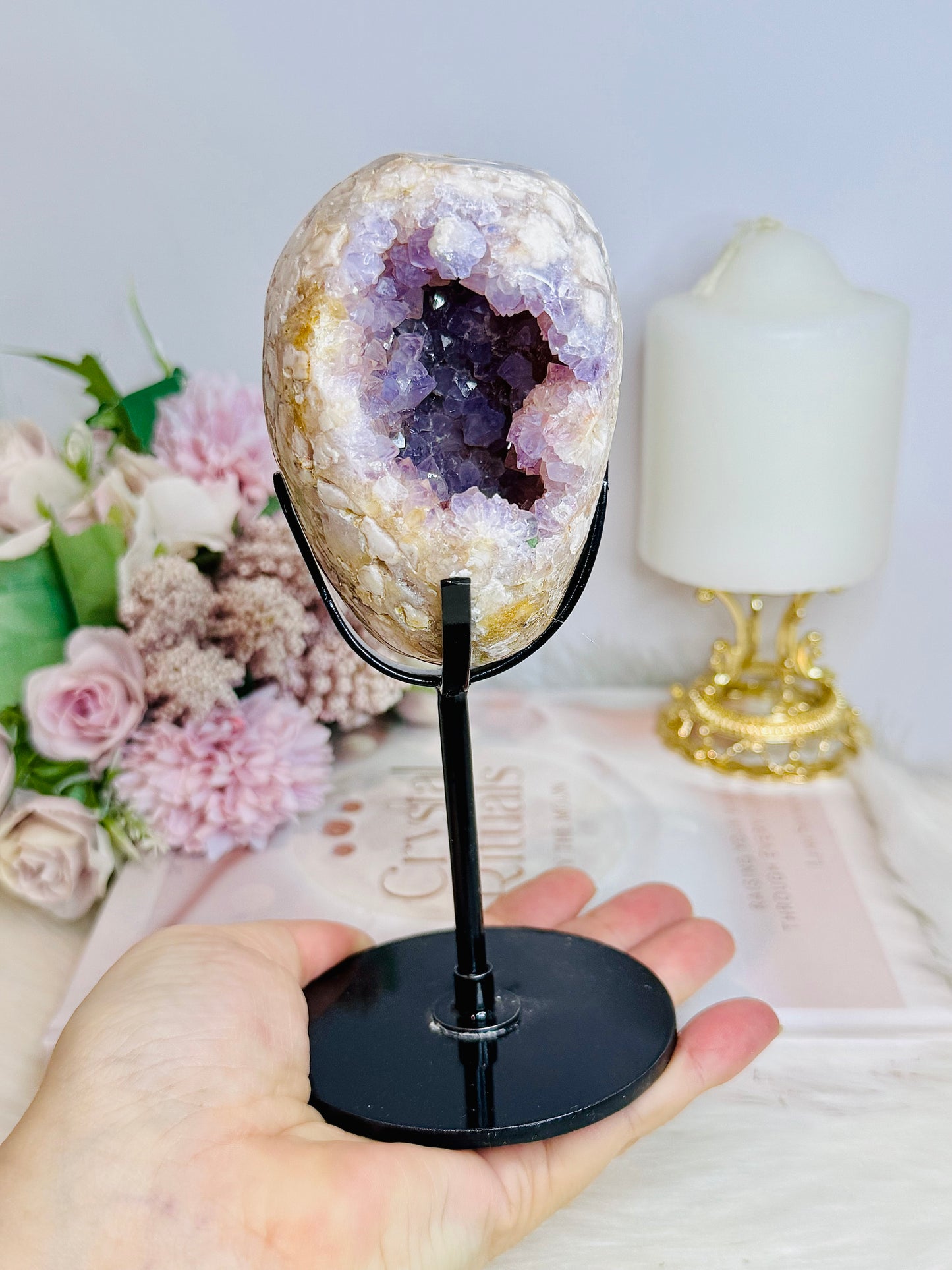 High Grade Druzy Pink Amethyst Geode On Custom Made Stand 18cm 714g