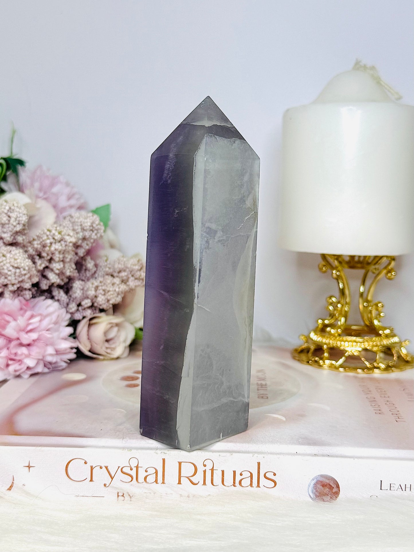 Green & Purple Pastel Fluorite Tower 13cm 331grams