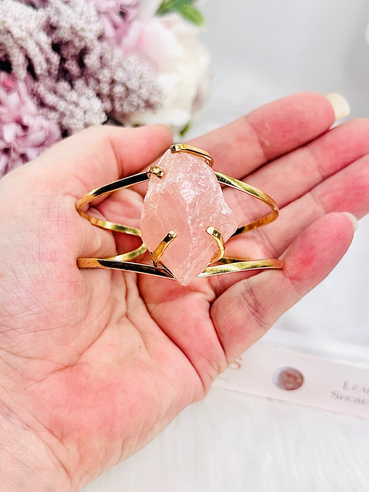 High Grade Raw Rose Quartz Chunky Adjustable Gold Plated Bracelet From Brazil In Gift Bag