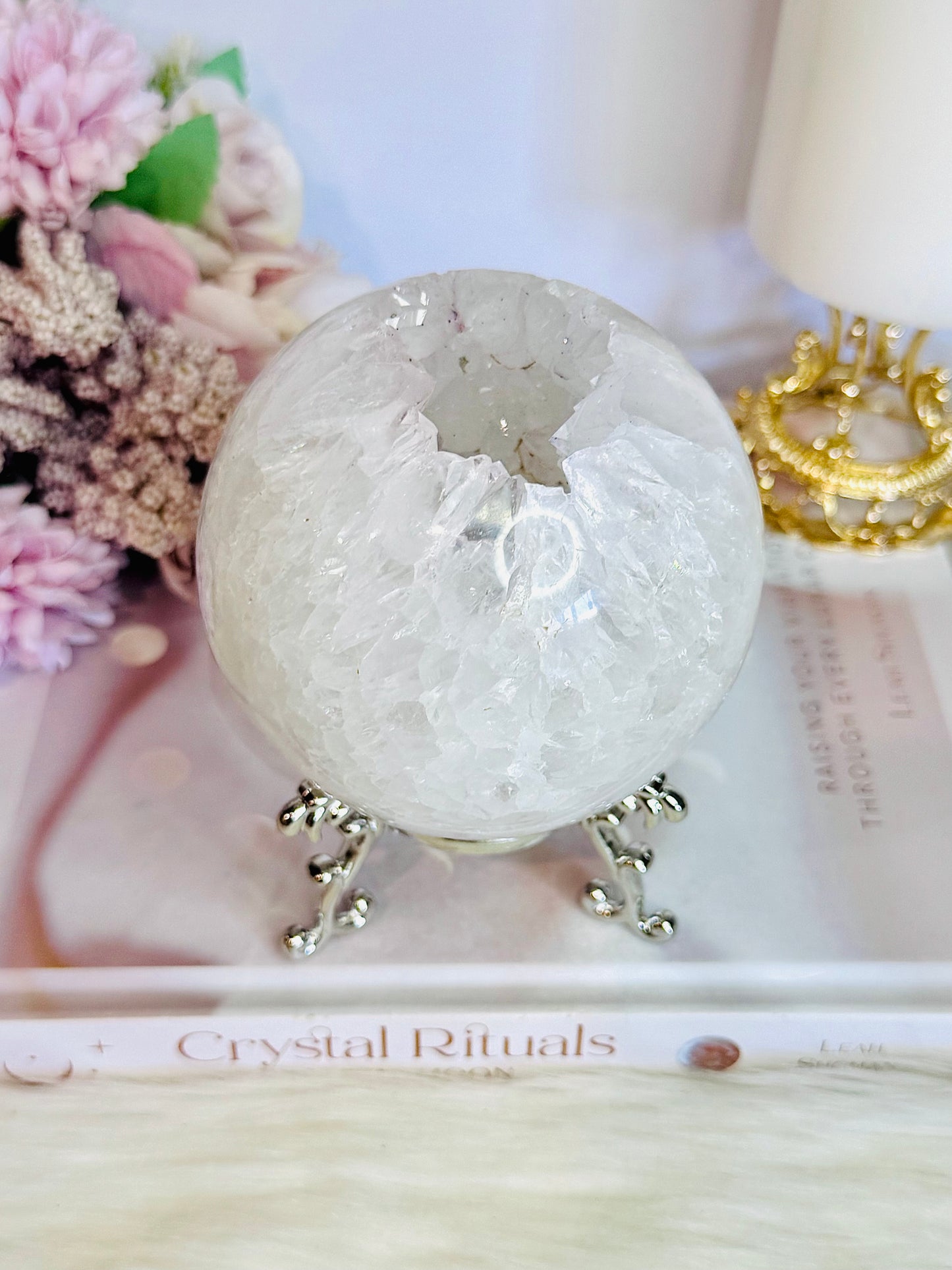 High Grade Absolutely Incredible Large Clear Quartz Druzy Sphere From Brazil 845grams