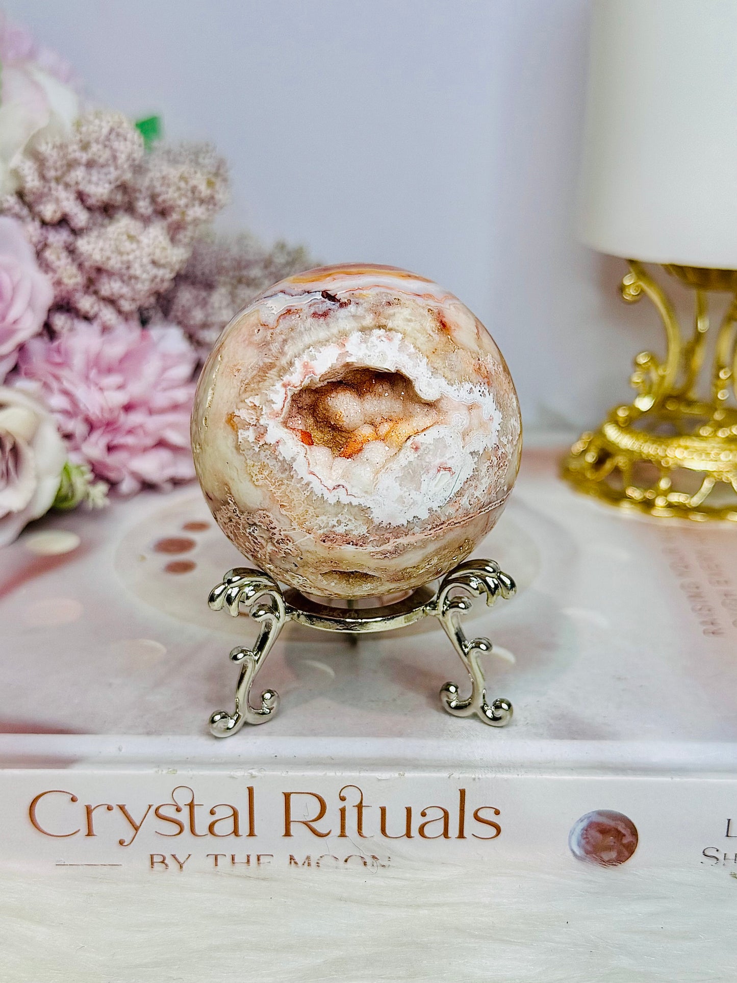 High Grade Crazy Lace Agate Sugar Druzy Sphere On Stand 242g