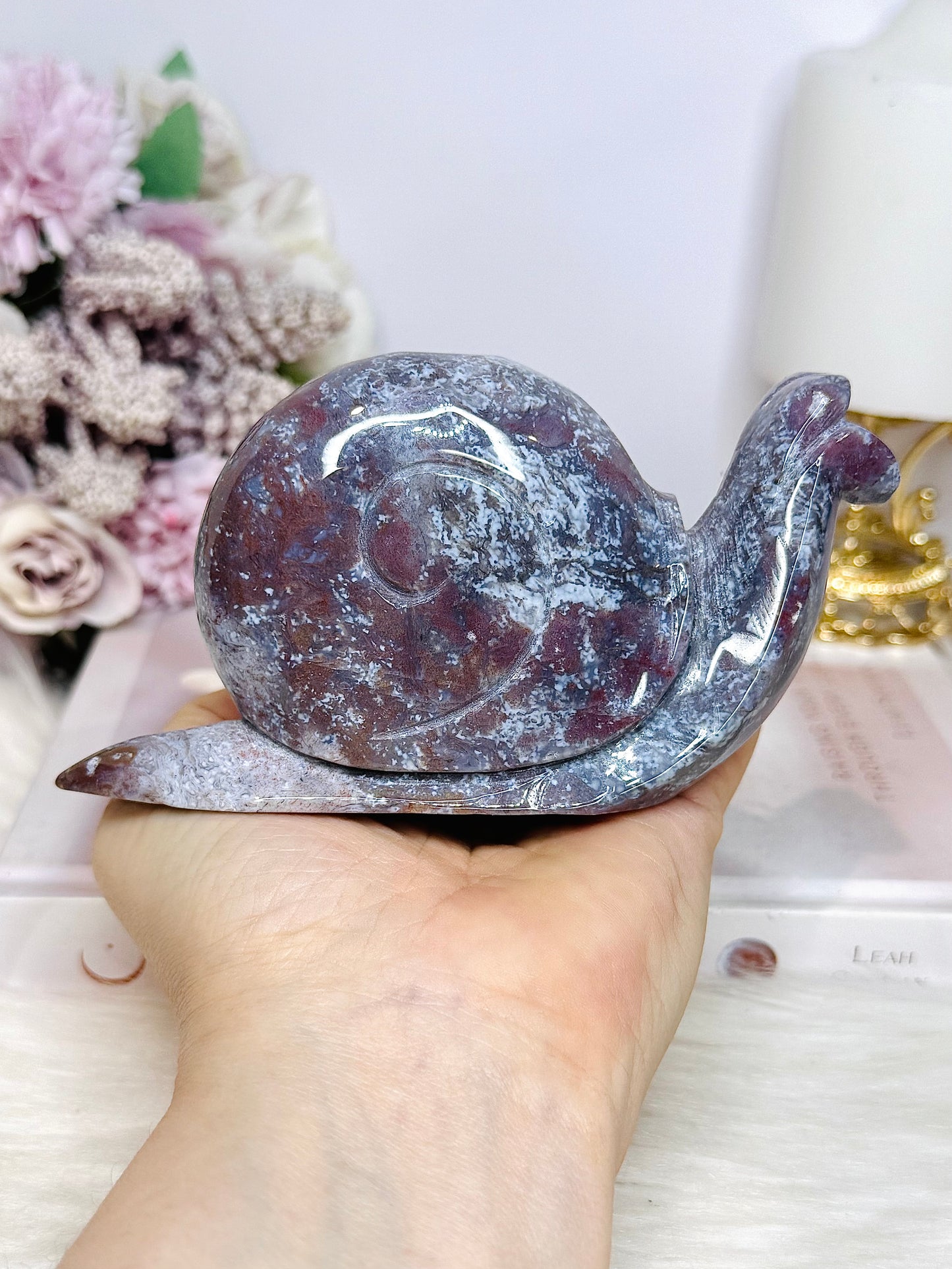 Large Ocean Jasper Carved Snail 13cm 403g