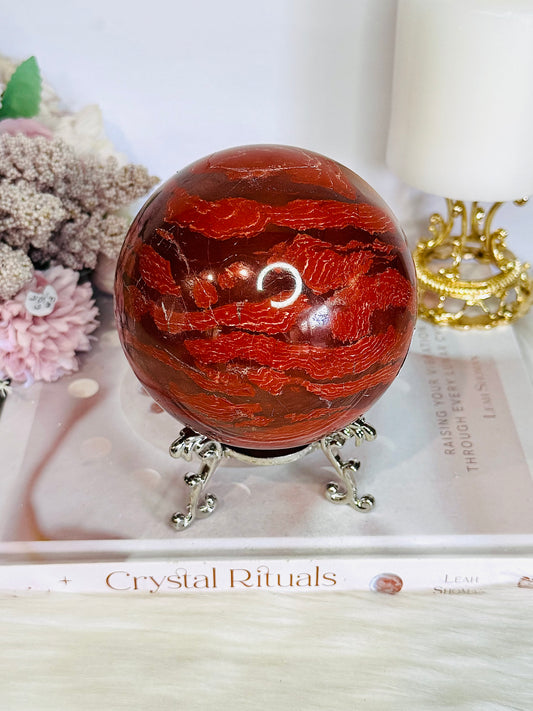 Red Jasper Huge Sphere On Stand 1.5KG 10cm