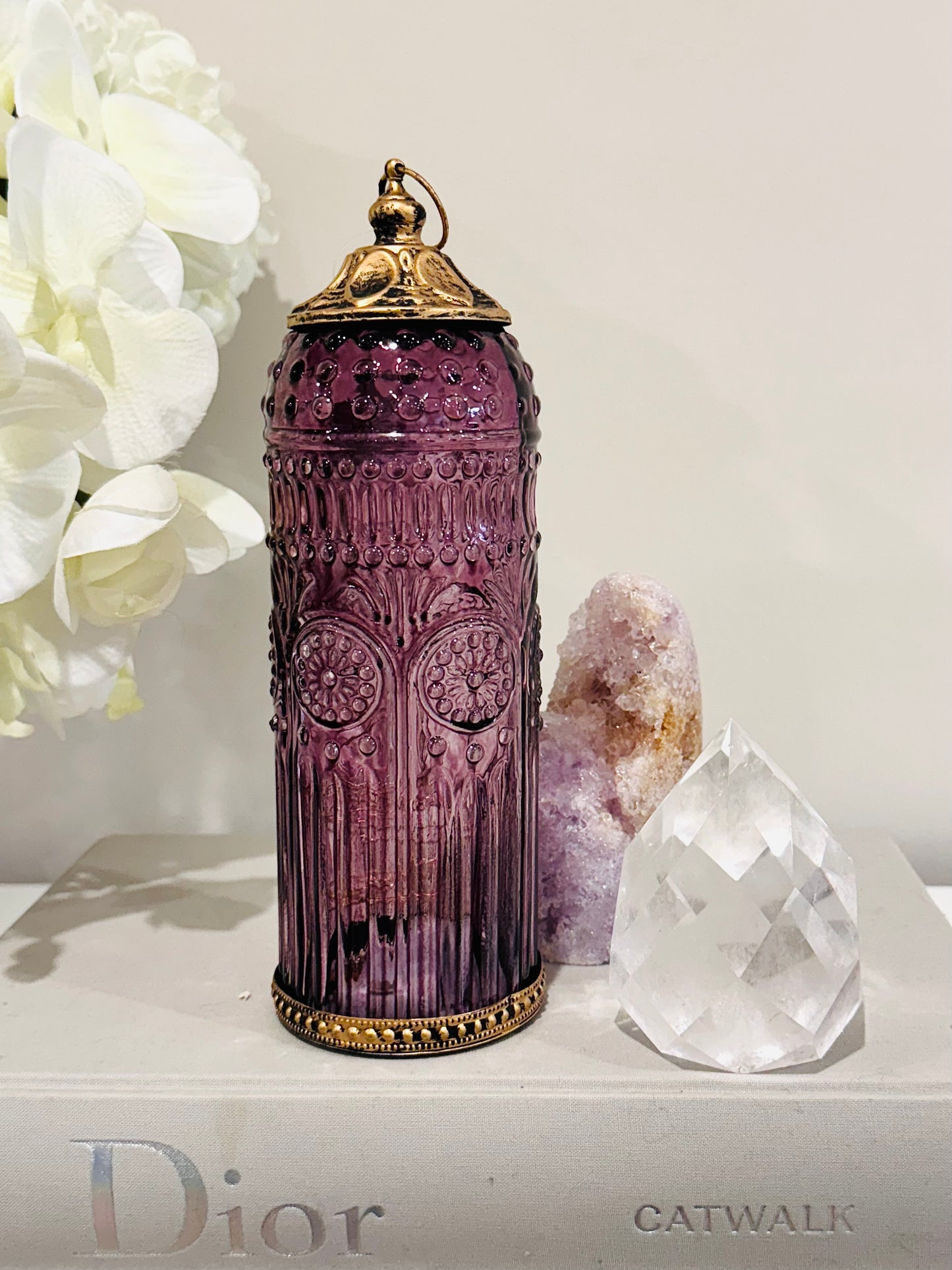 Glass Lantern Led Baroque Plum 22.5cm