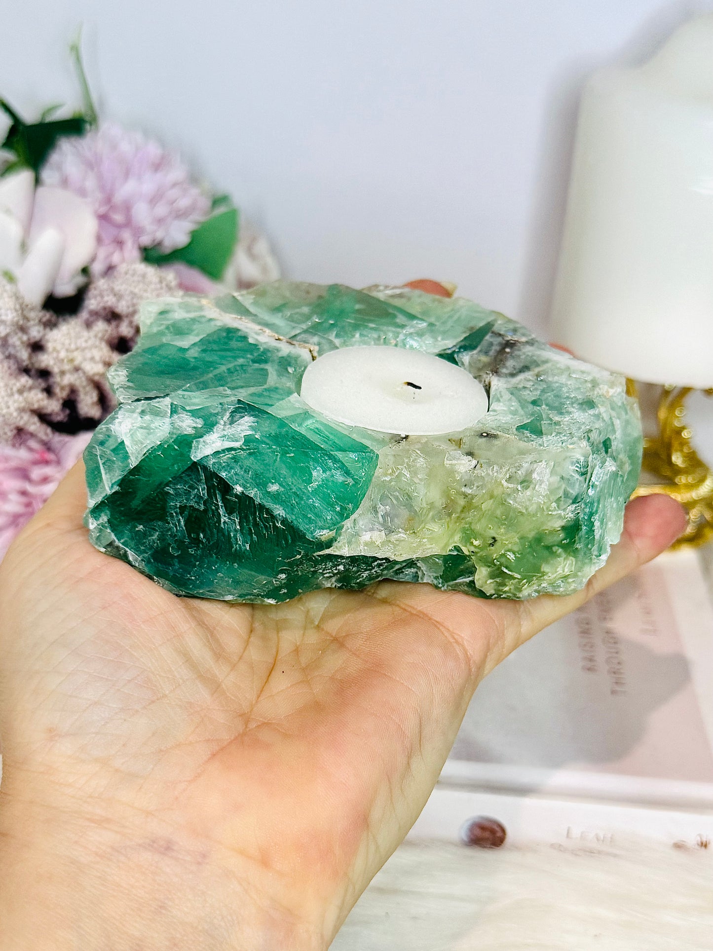 Chunky Green Fluorite Candle Holder 564g