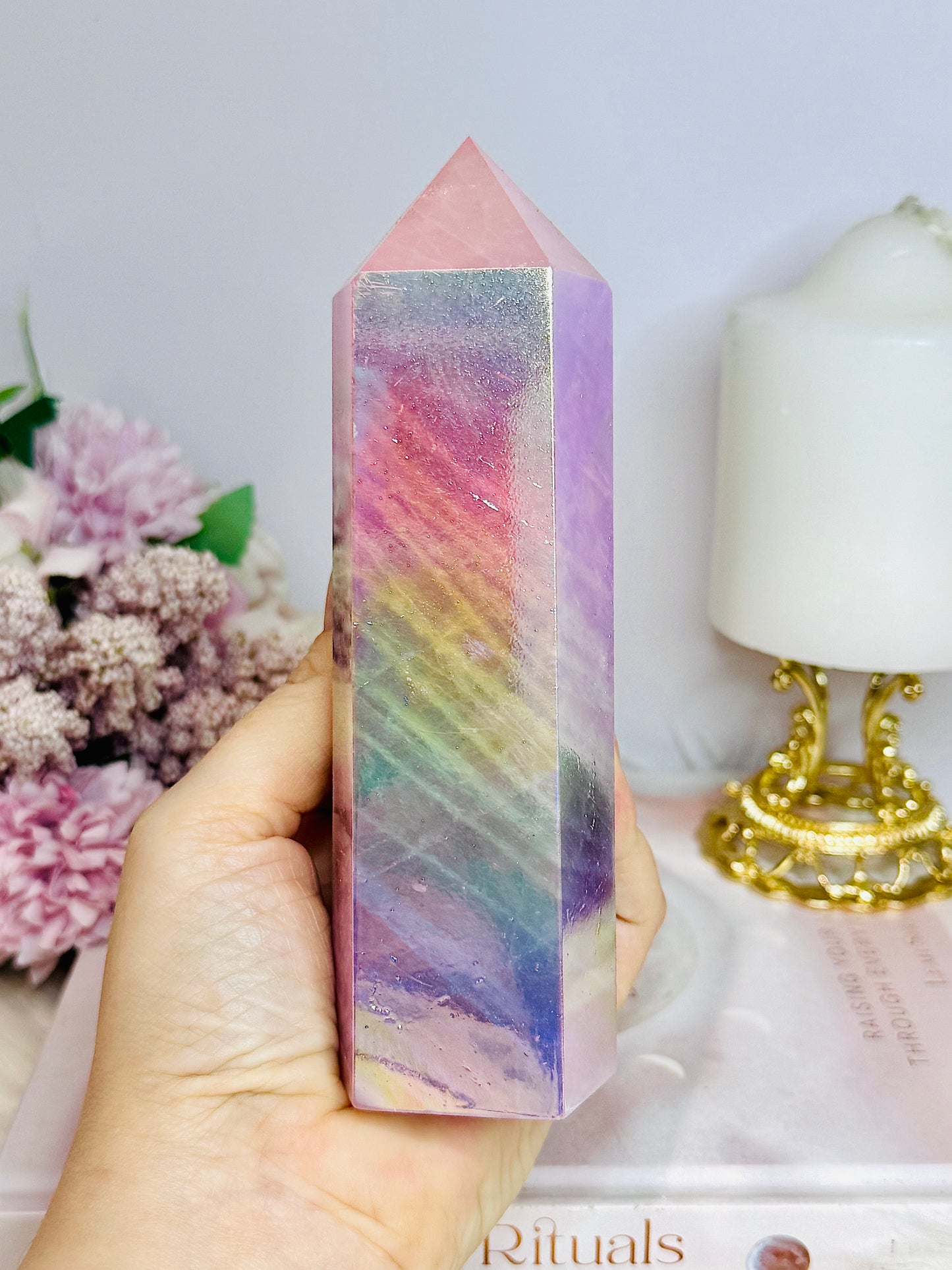 Large Angel Aura Chunky Rose Quartz Tower 16cm 597g
