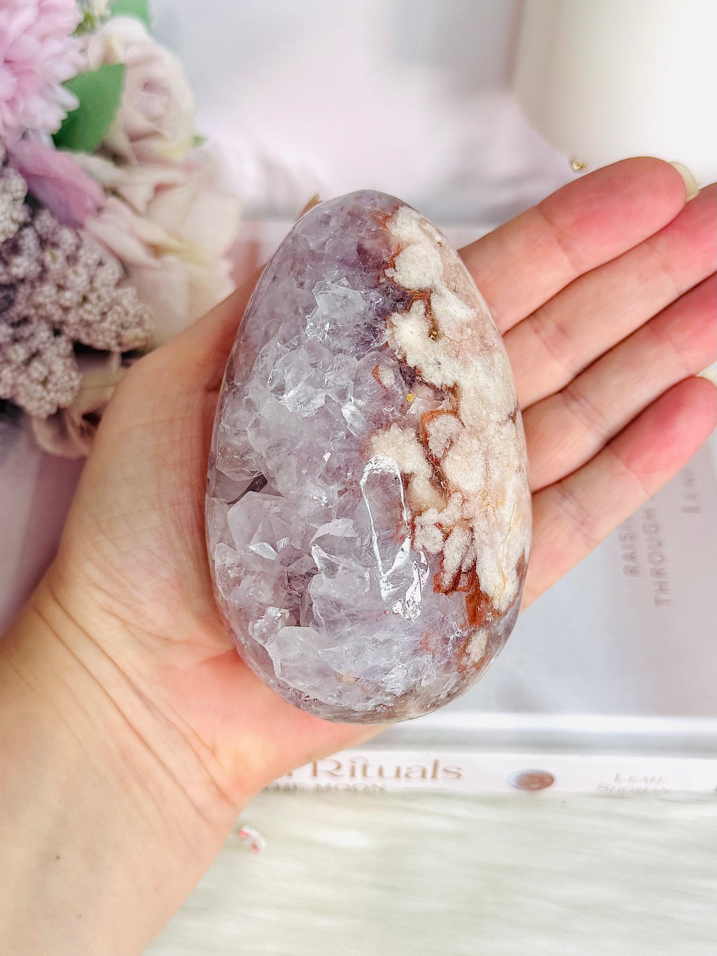 High Grade Large Pink Amethyst Druzy Egg On Stand 10cm