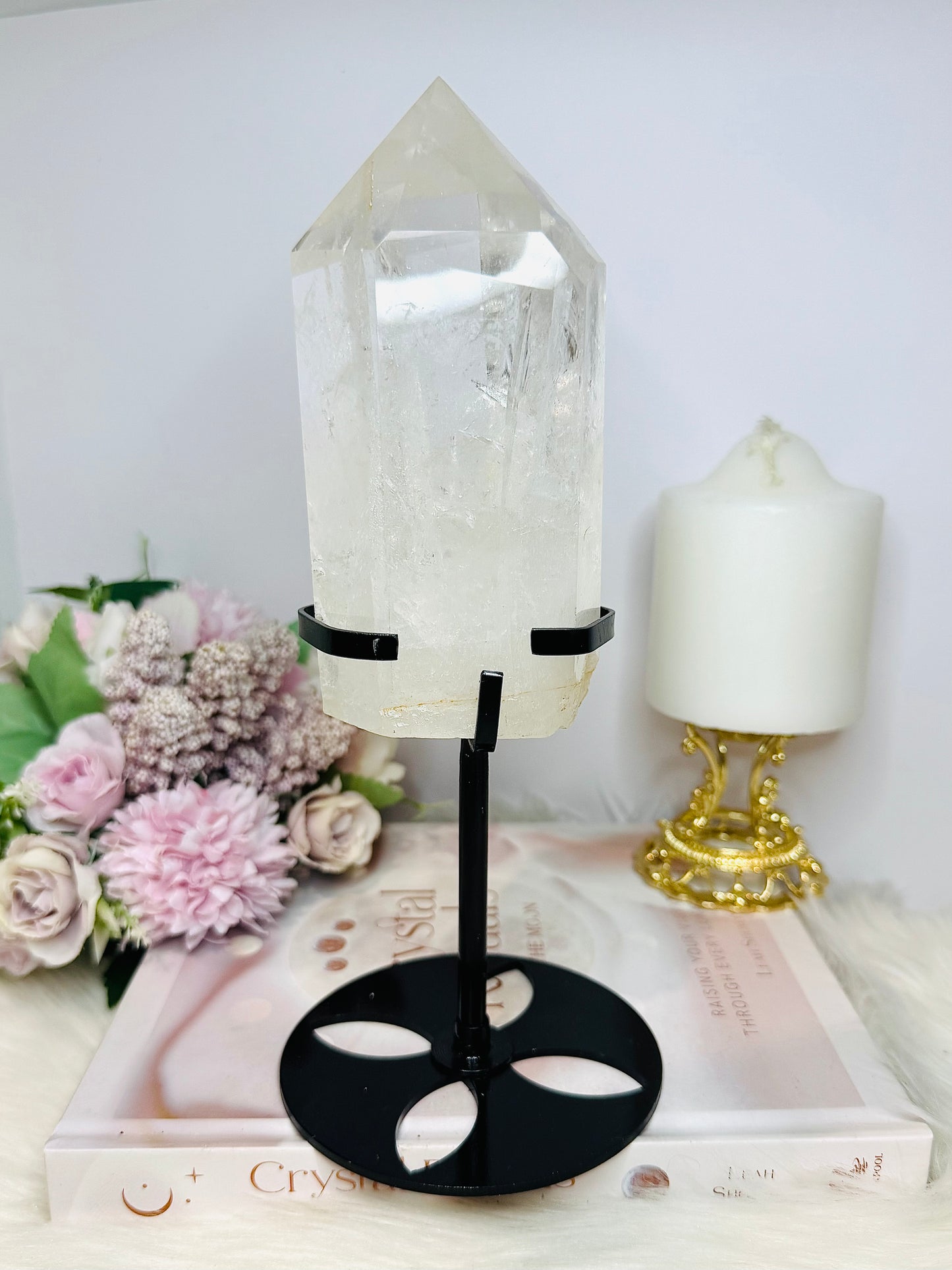 Large Clear Quartz Tower on Stand 24cm 952g