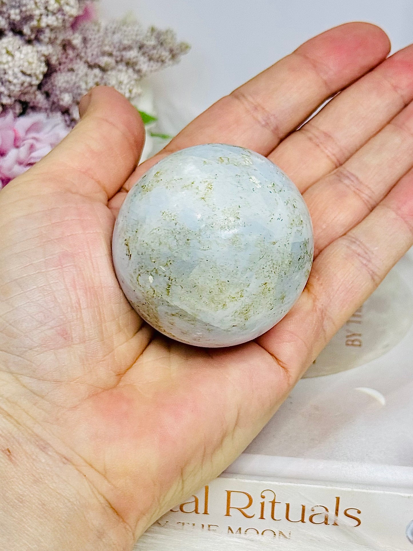 Blue Calcite Sphere on Stand 167g