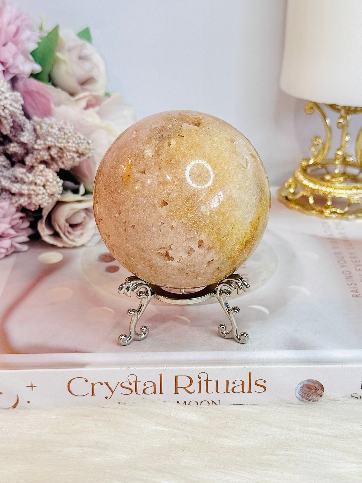 Large 403gram Druzy Pink Amethyst Sphere on Stand From Brazil