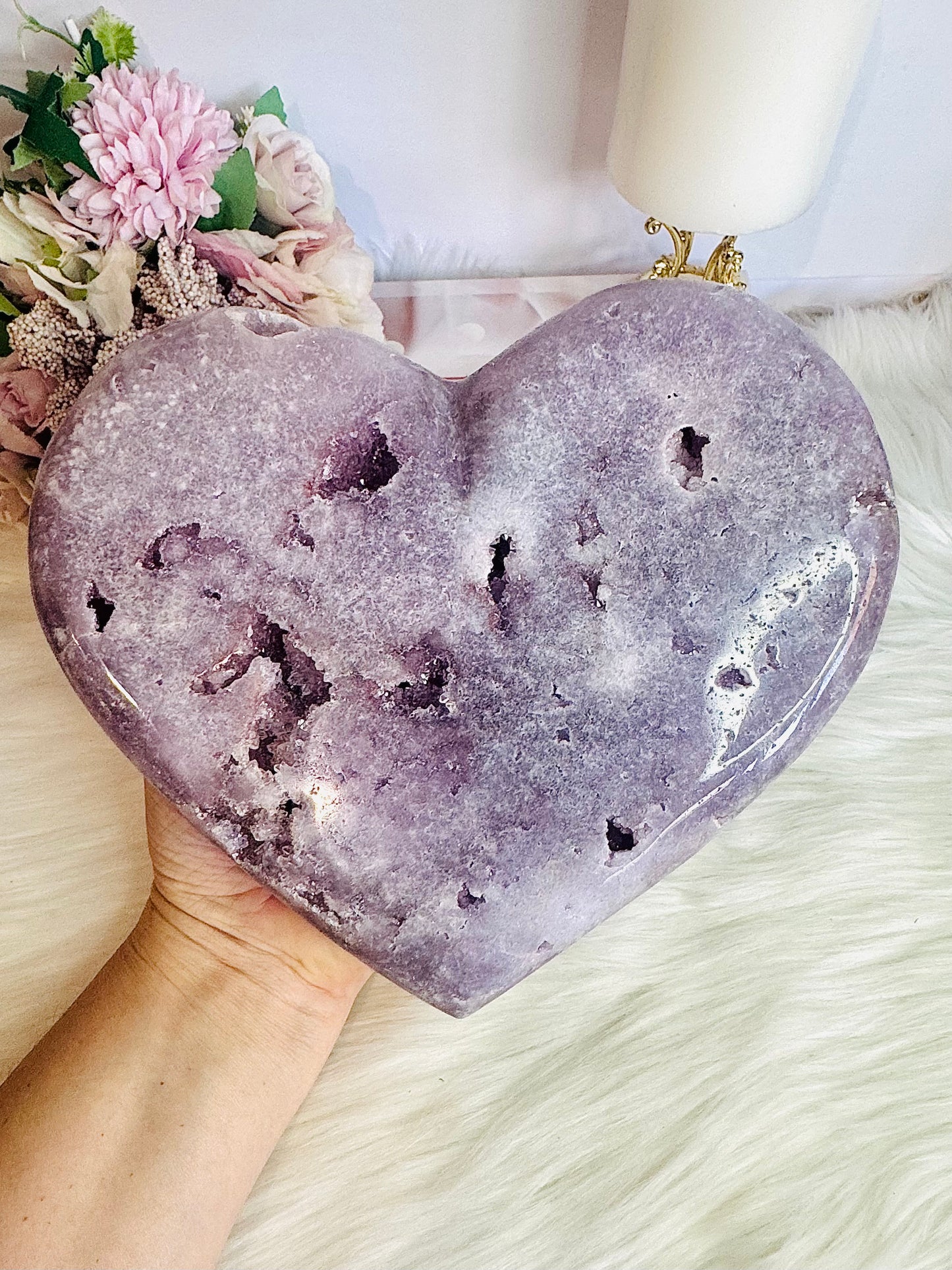 INCREDIBLE HUGE High Grade Druzy Pink Amethyst Carved Heart 21cm 1.74KG