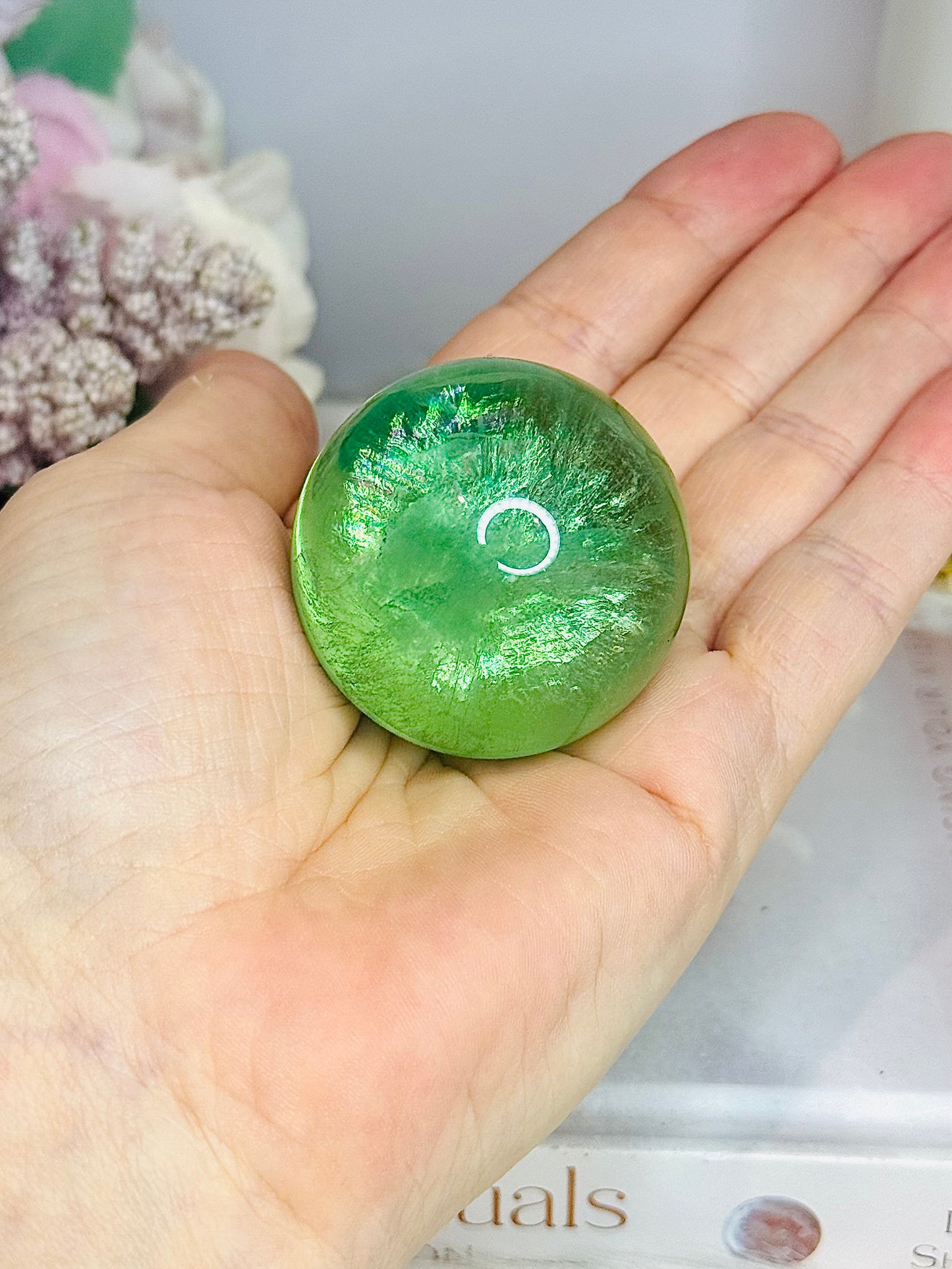 High Grade Green Fluorite Sphere Full of Rainbows On Stand 5cm