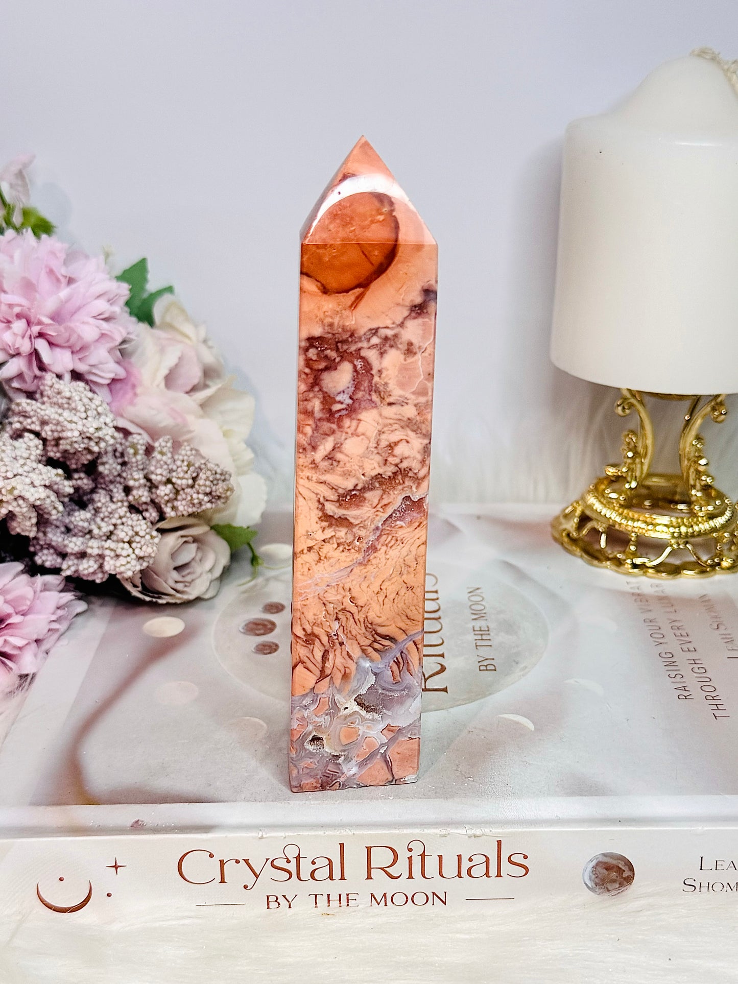 Stunning High Grade Large 14.5cm Pink Cotton Candy Agate Tower