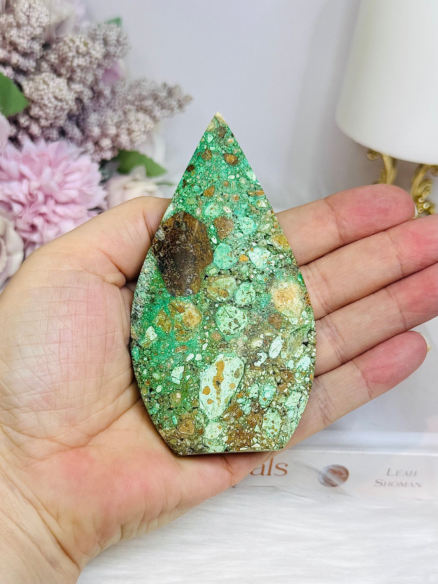 Variscite Carved Flame 10cm on Stand (does not stand alone)