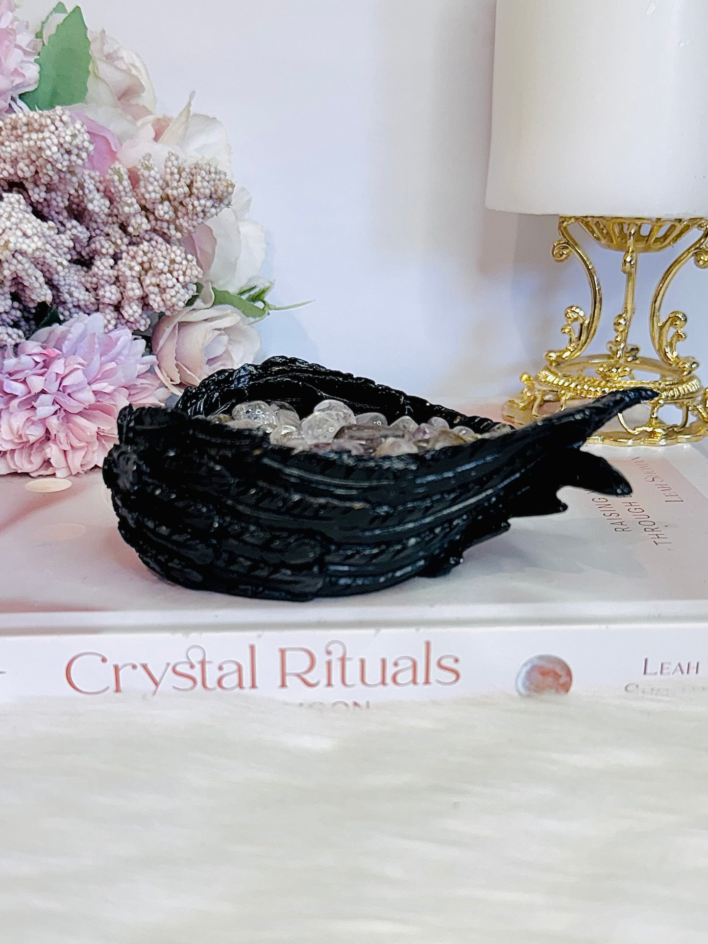 Beautiful Black Angel Wings Filled with Gorgeous Super Seven Chips