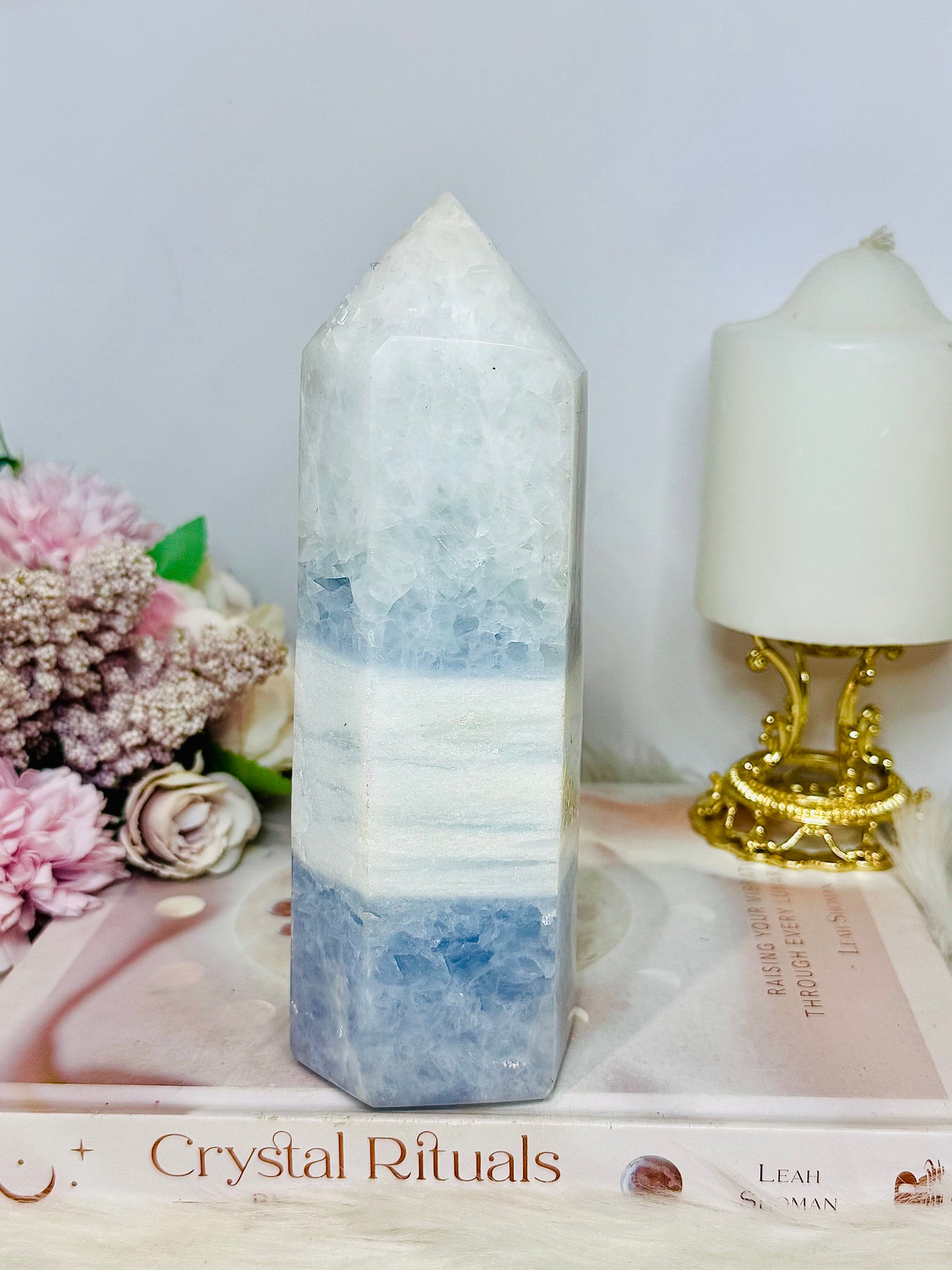 Huge 17cm Chunky Blue Calcite Tower 902g