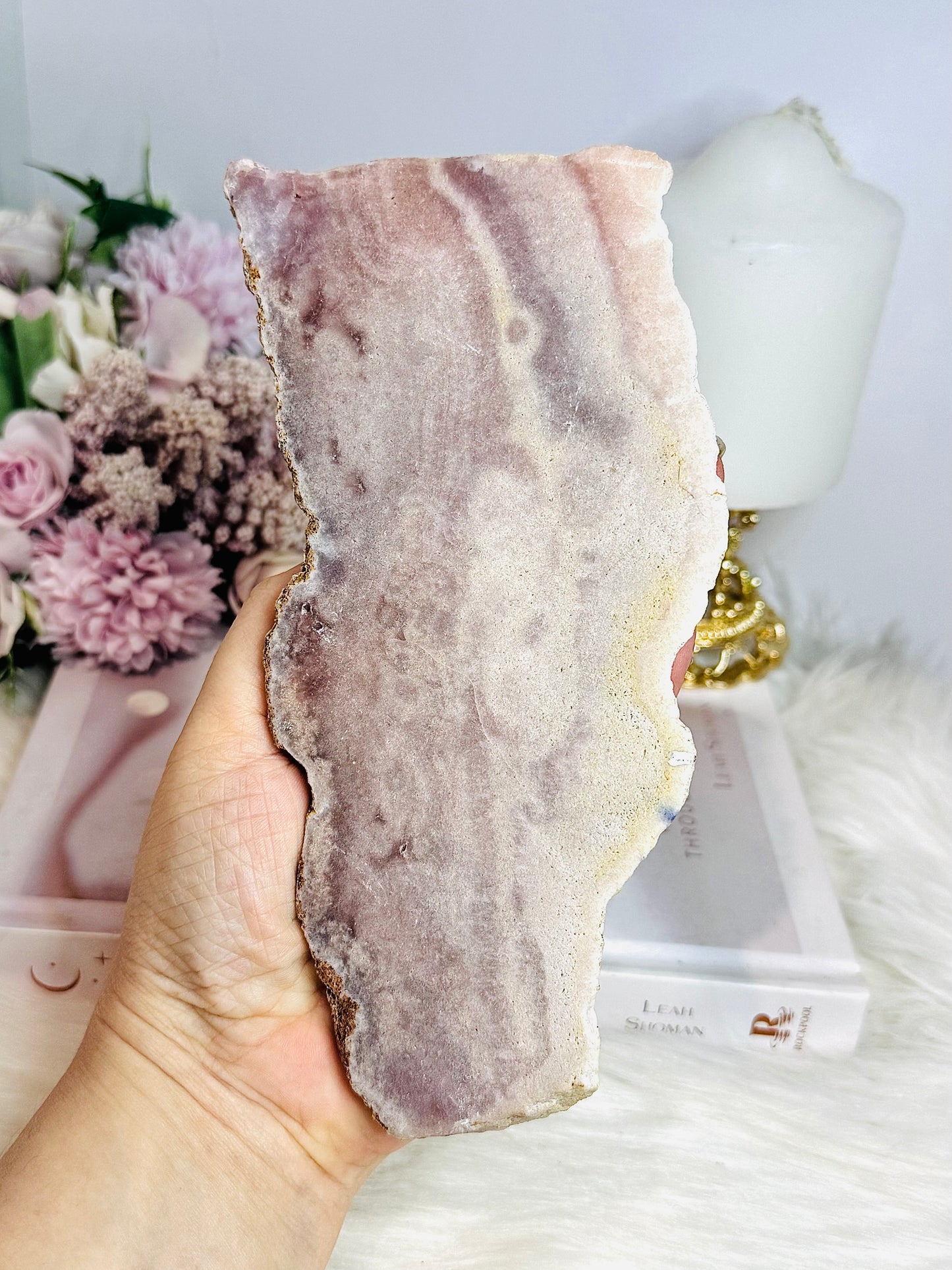 Large Pink Amethyst Natural Slab On Rose Gold Stand 23cm