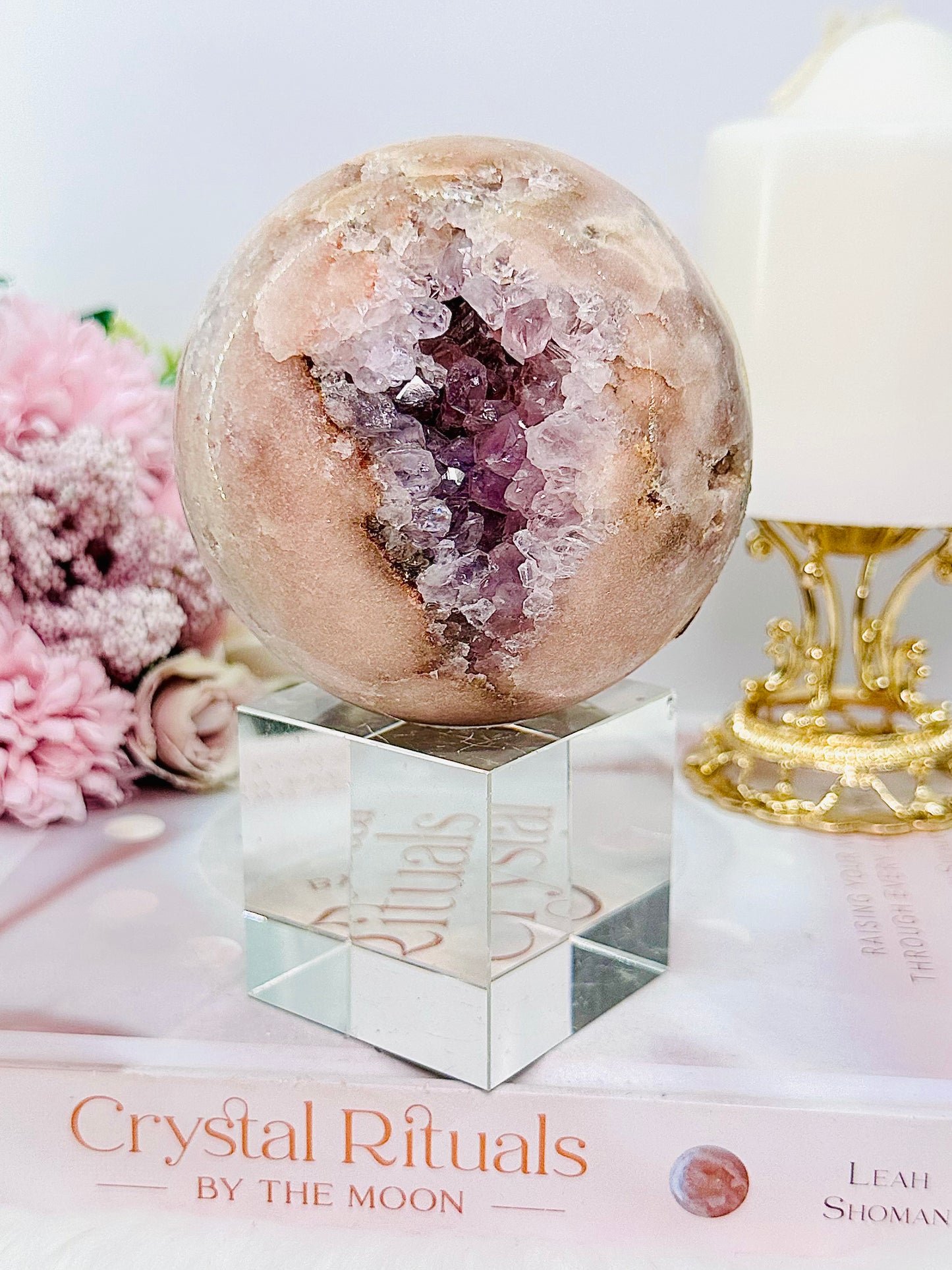 Classy & Absolutely Stunning Large 806gram 9cm Druzy Pink Amethyst Sphere on Silver Stand (glass stand in pic is display only) From Brazil ~ A True Masterpiece
