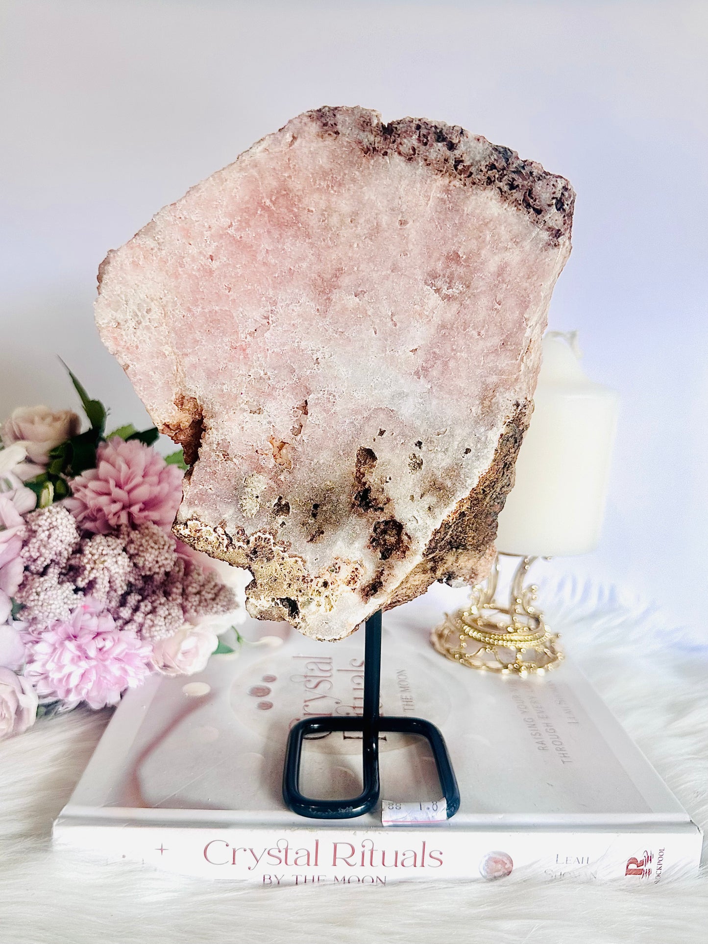 ⚜️ SALE ⚜️ Beautiful Large Chunky 22cm 1.09KG Pink Amethyst Druzy Slab On Stand From Brazil