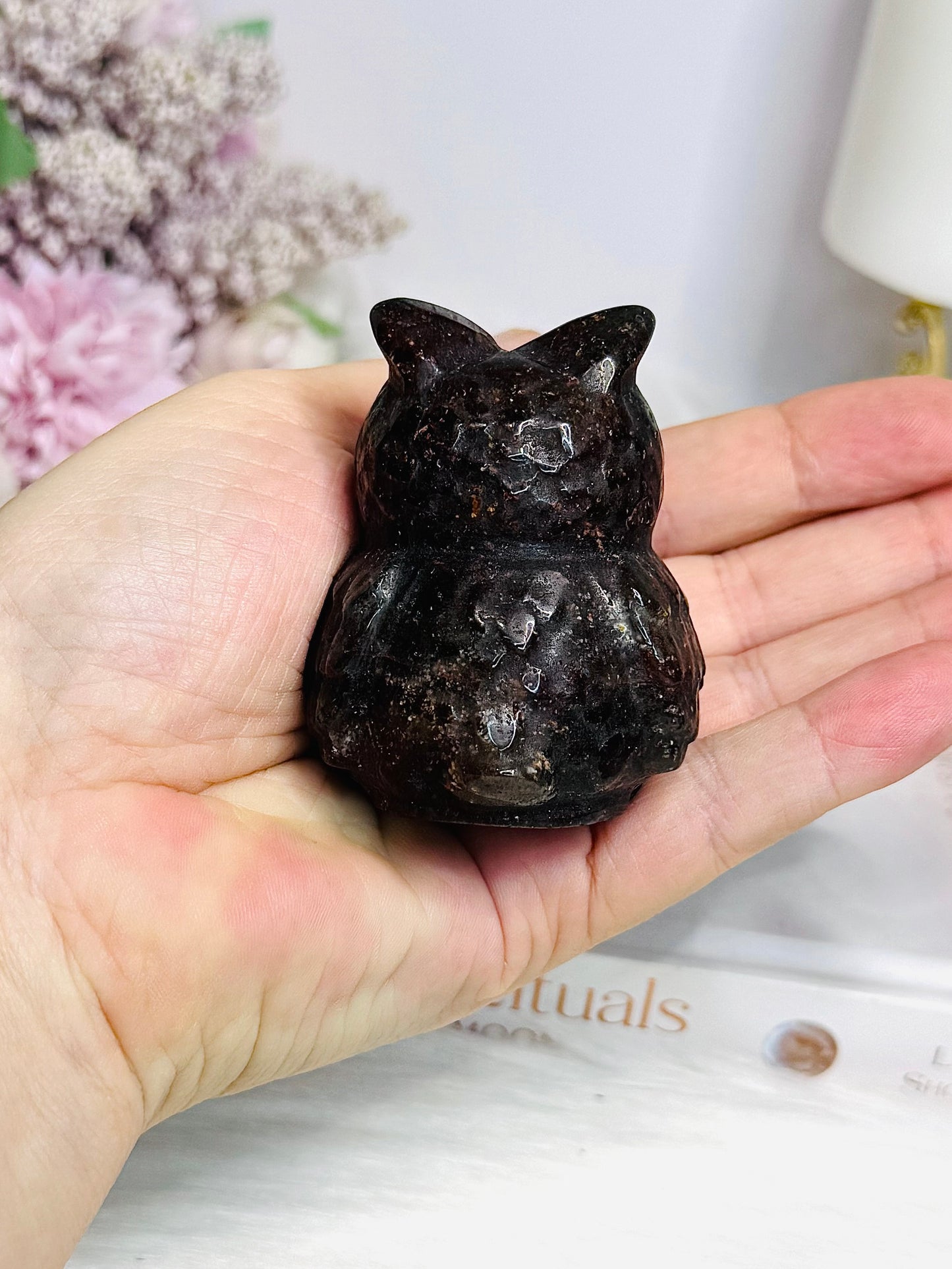 Chunky Strawberry Quartz Carved Owl 6cm