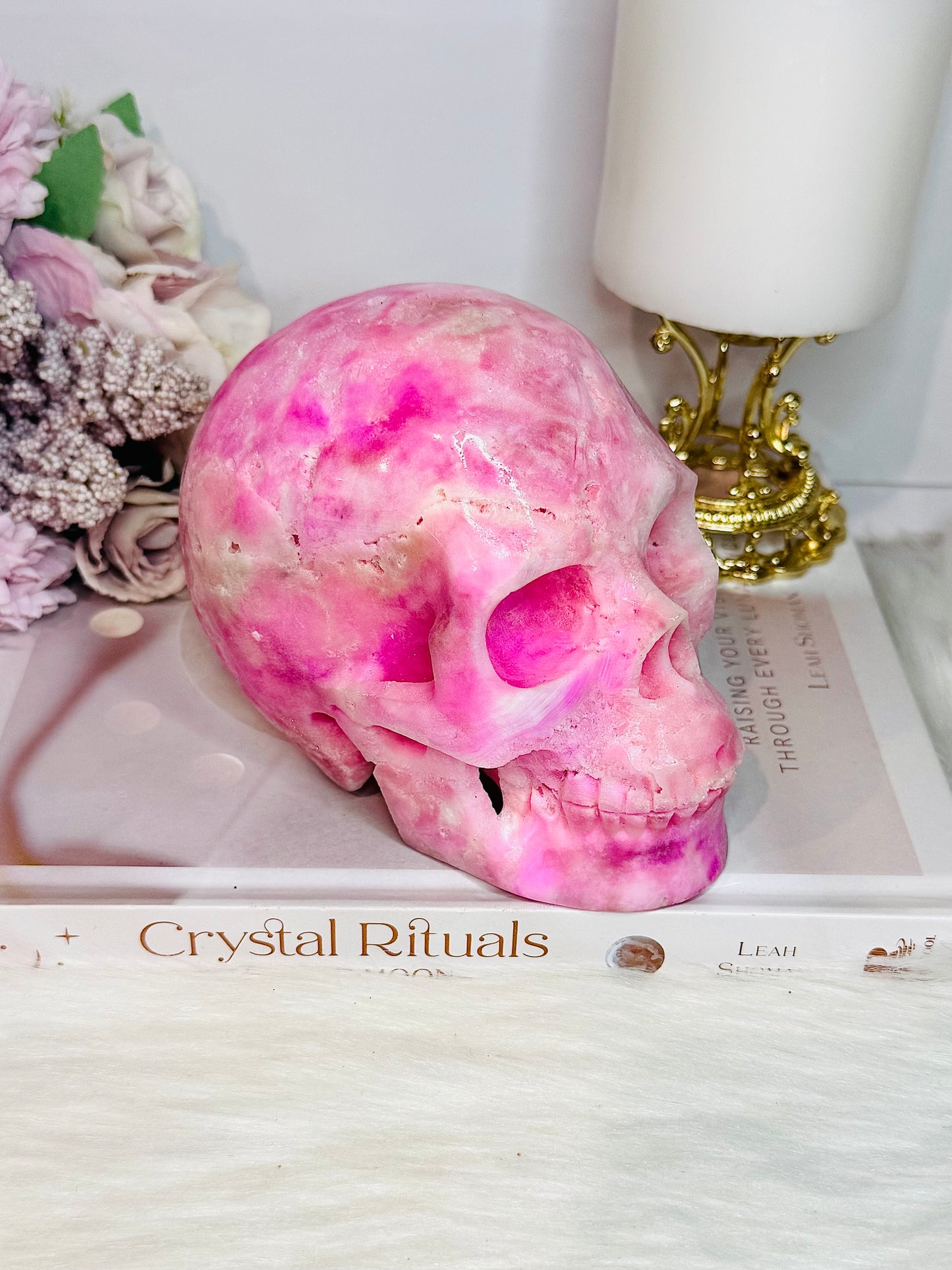 MASTERPIECE!! Absolutely Incredible Huge Natural Pink Oragonite Carved Skull 1.06KG 13cm
