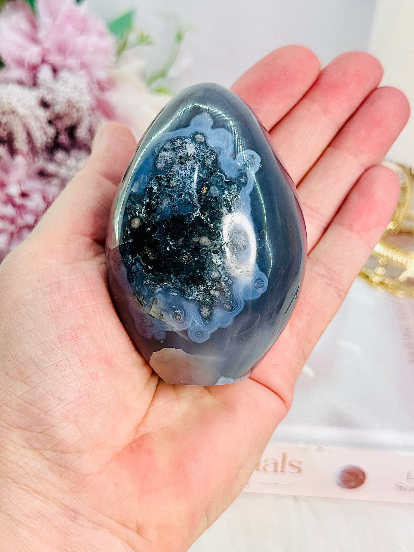 Druzy Agate Carved Egg From Brazil 278g