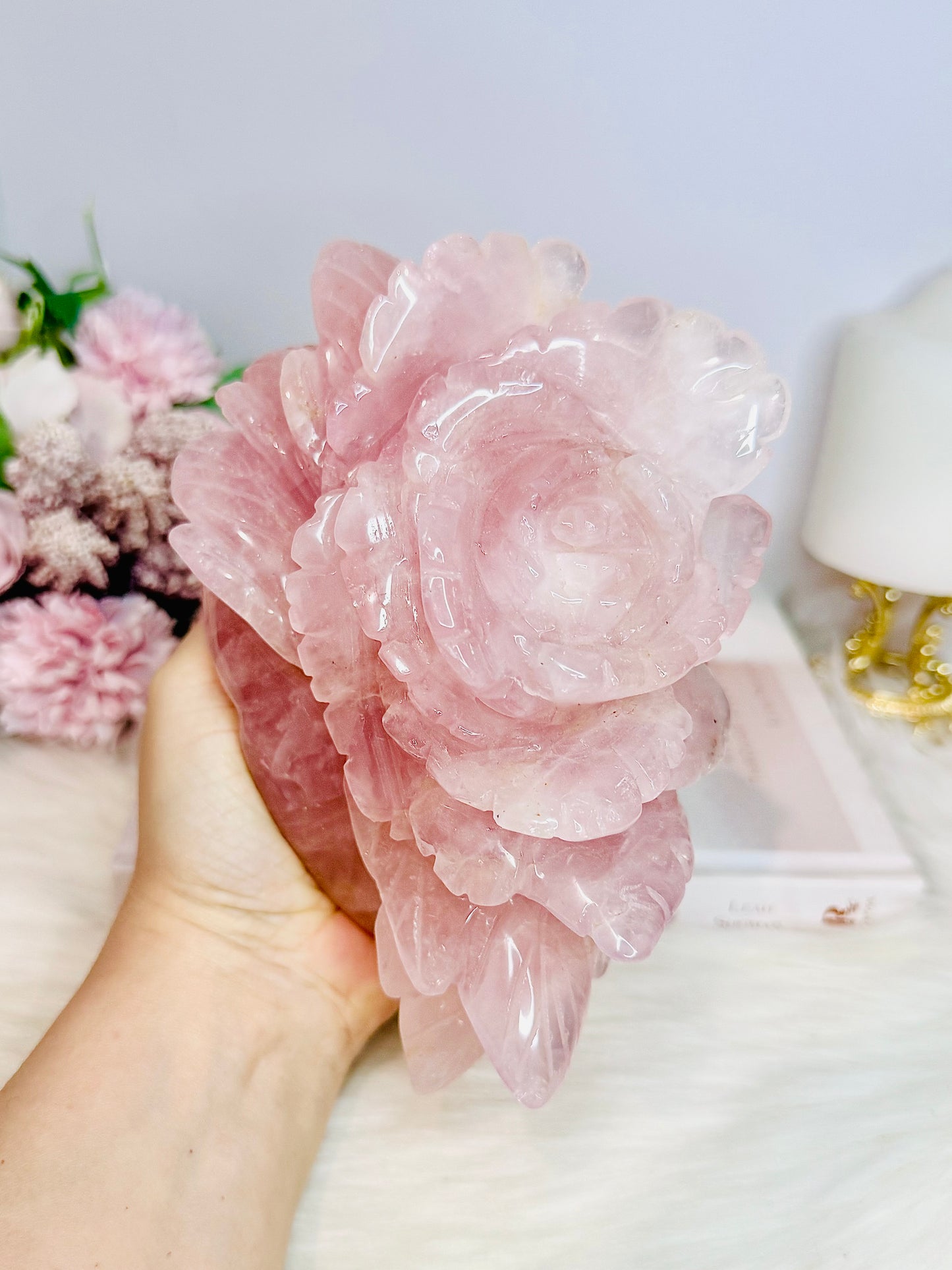 Huge Rose Quartz Carved Flower | Rose 1.4KG