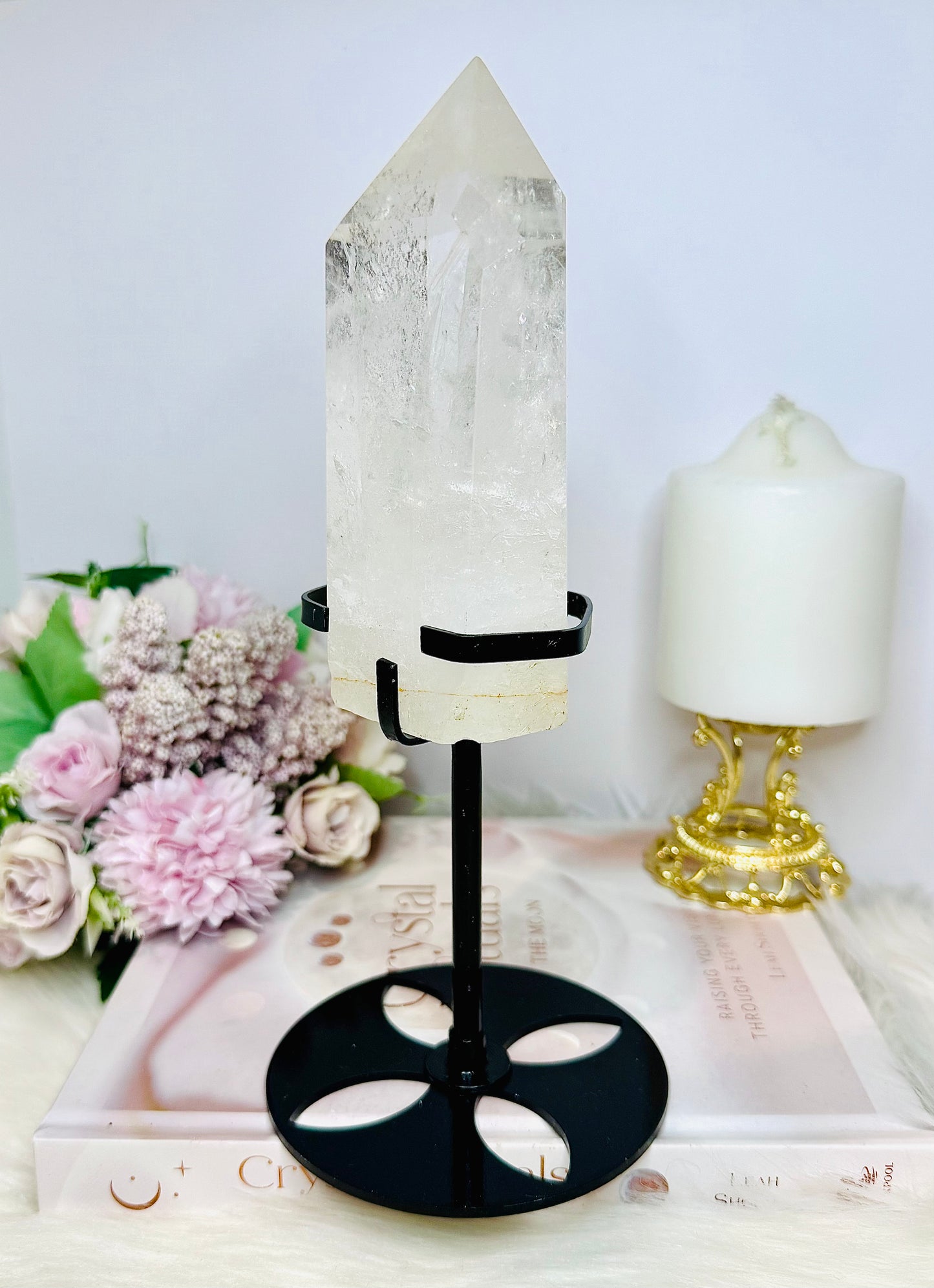Large Clear Quartz Tower on Stand 24cm 952g
