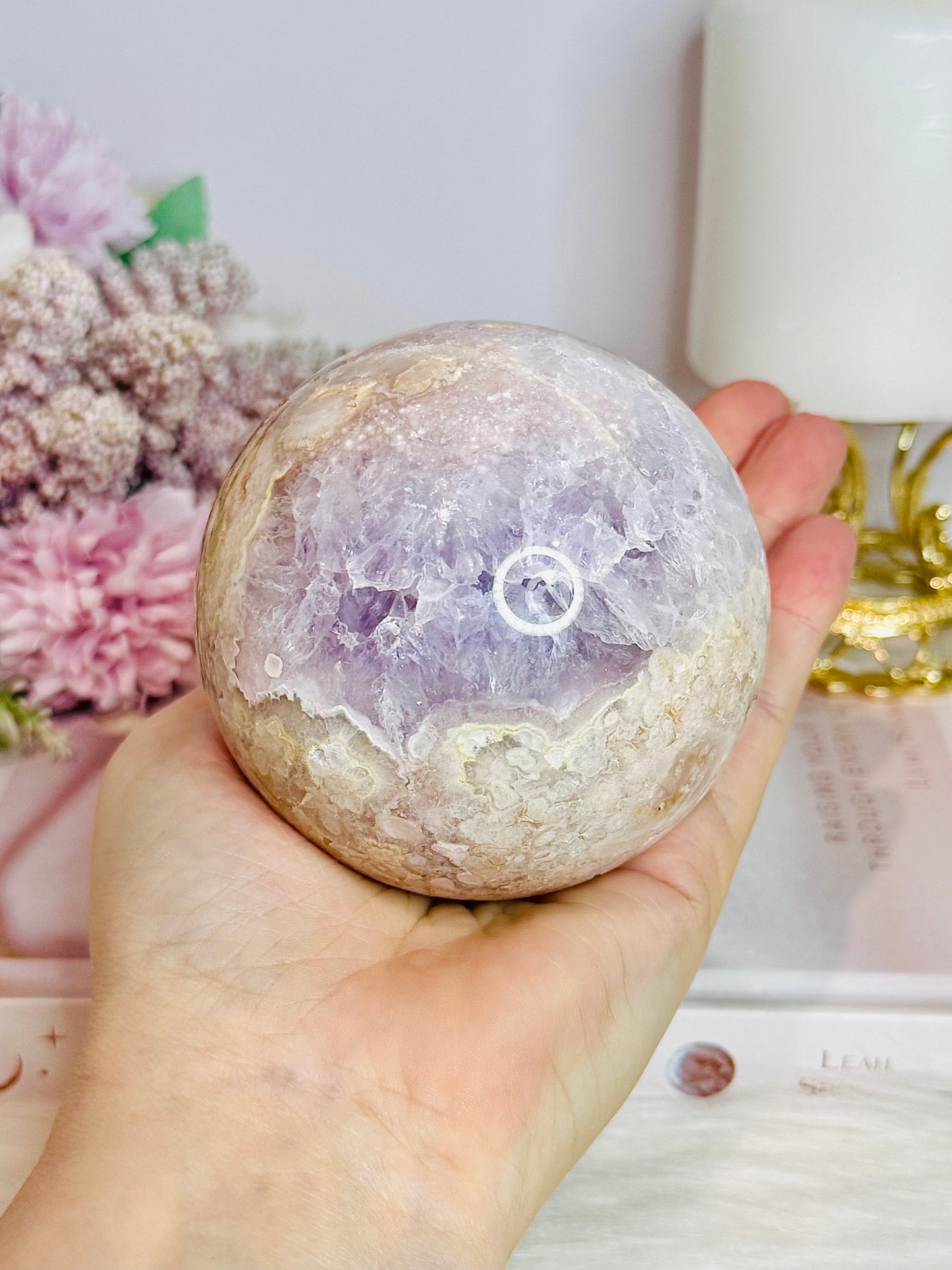 Large Rare Amethyst X Flower Agate Sphere On Stand 710g