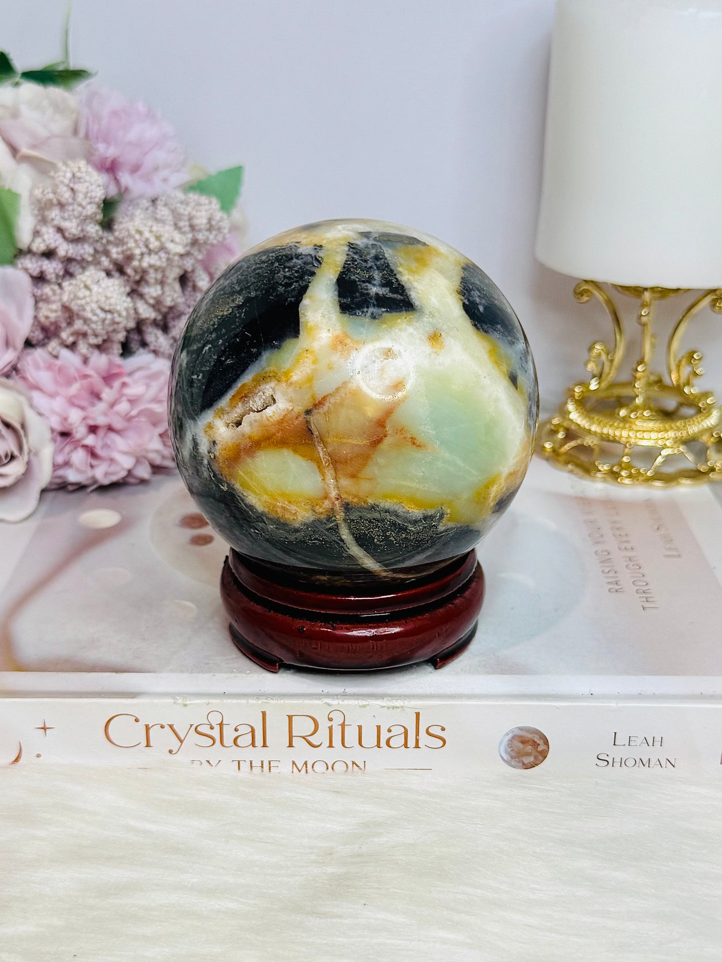 Large Sky Blue Quartz Sphere on Stand 853g