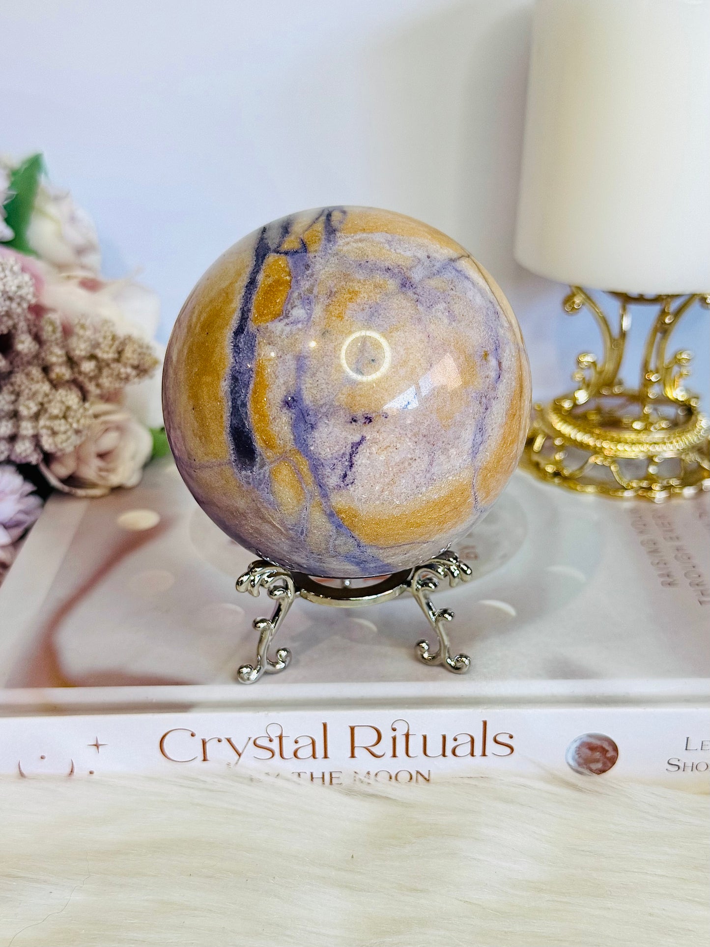 High Grade Rare Incredible Large Natural Tiffany Stone Carved Sphere On Stand 8cm 678grams