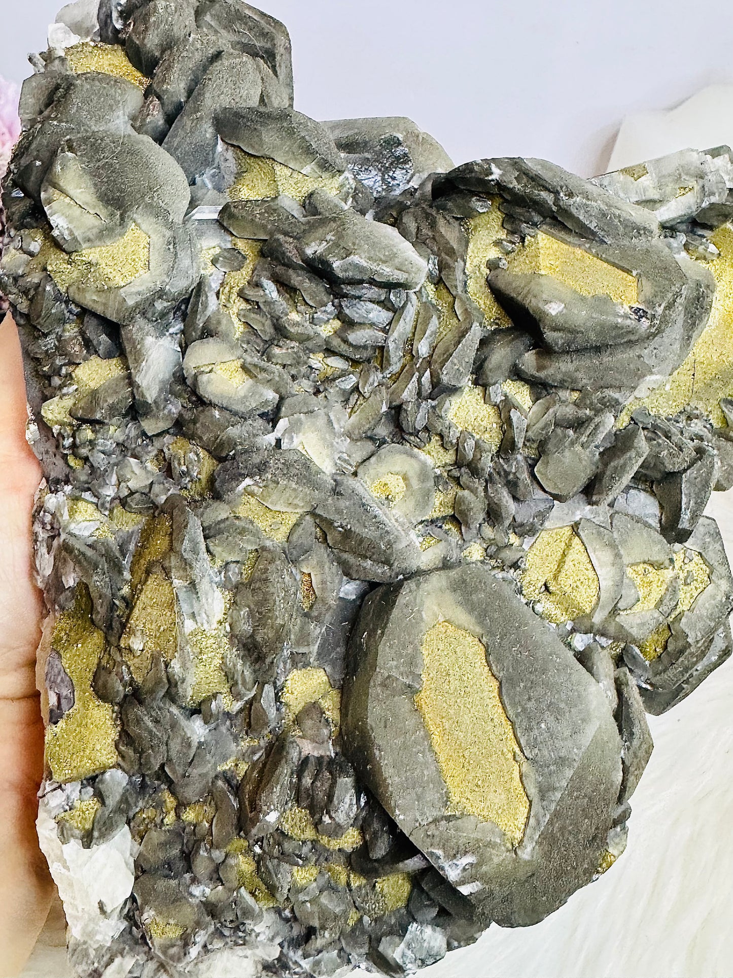 A Collectors Piece ~ Huge Black Benz Calcite Specimen with Pyrite 23cm 2.5KG