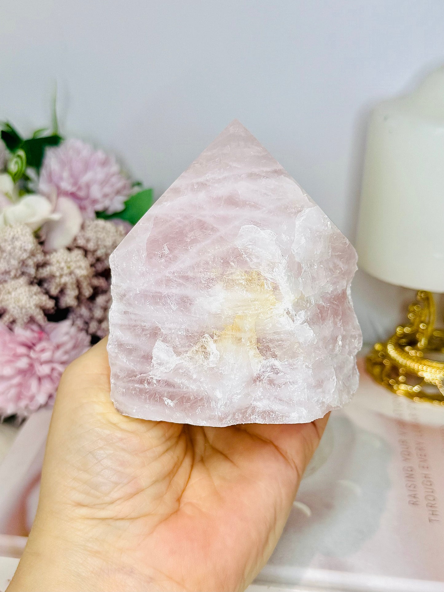 Large Rose Quartz Half Polished Tower 528g