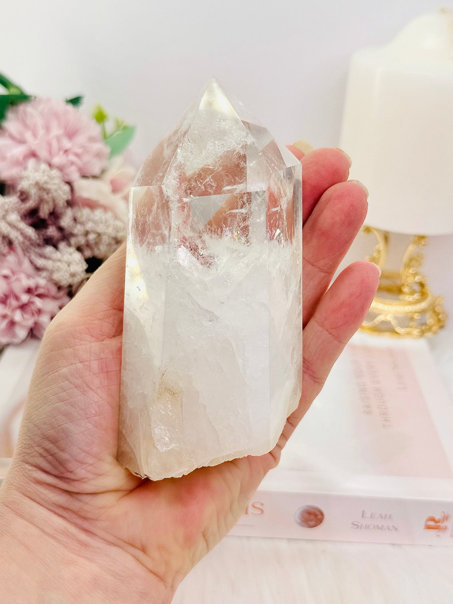 Natural Clear Quartz Tower On Timber Base 14.5cm 512grams