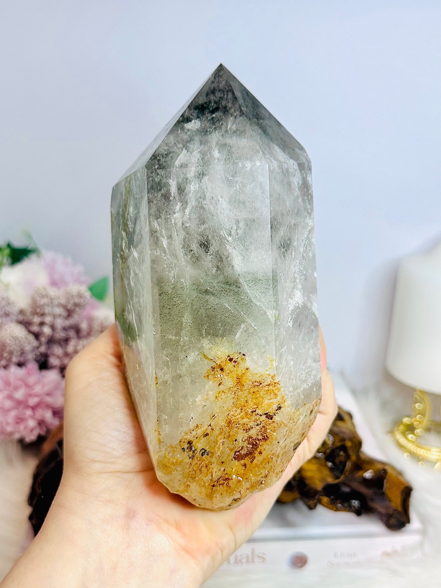 Huge Natural Garden Quartz Tower on Wooden Base 21cm Tall 19cm Wide 1.6KG