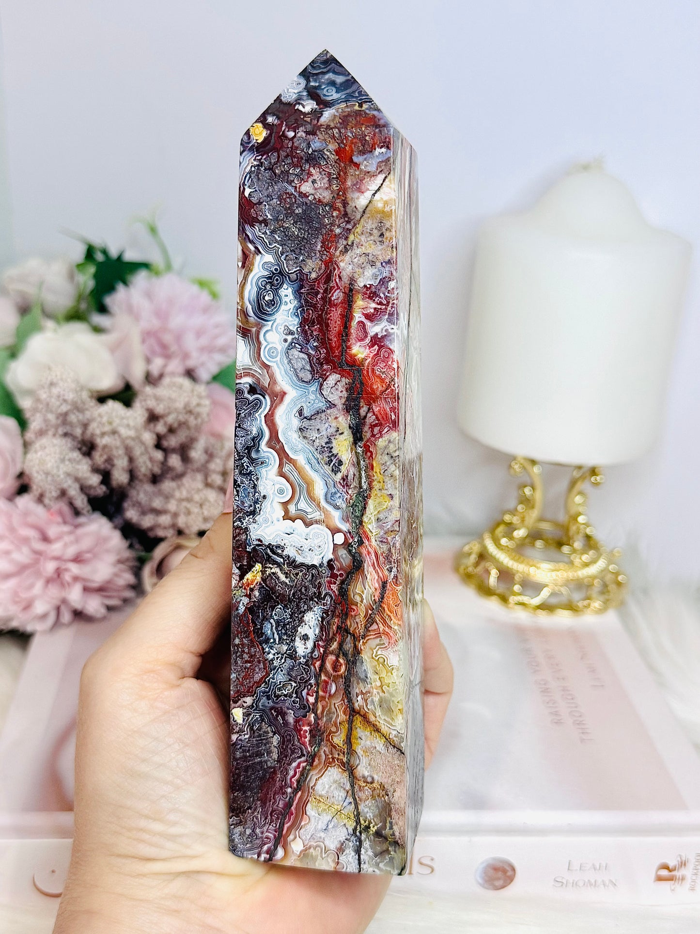 High Grade Druzy Mexican Lace Agate Chunky Tower 595g 18cm