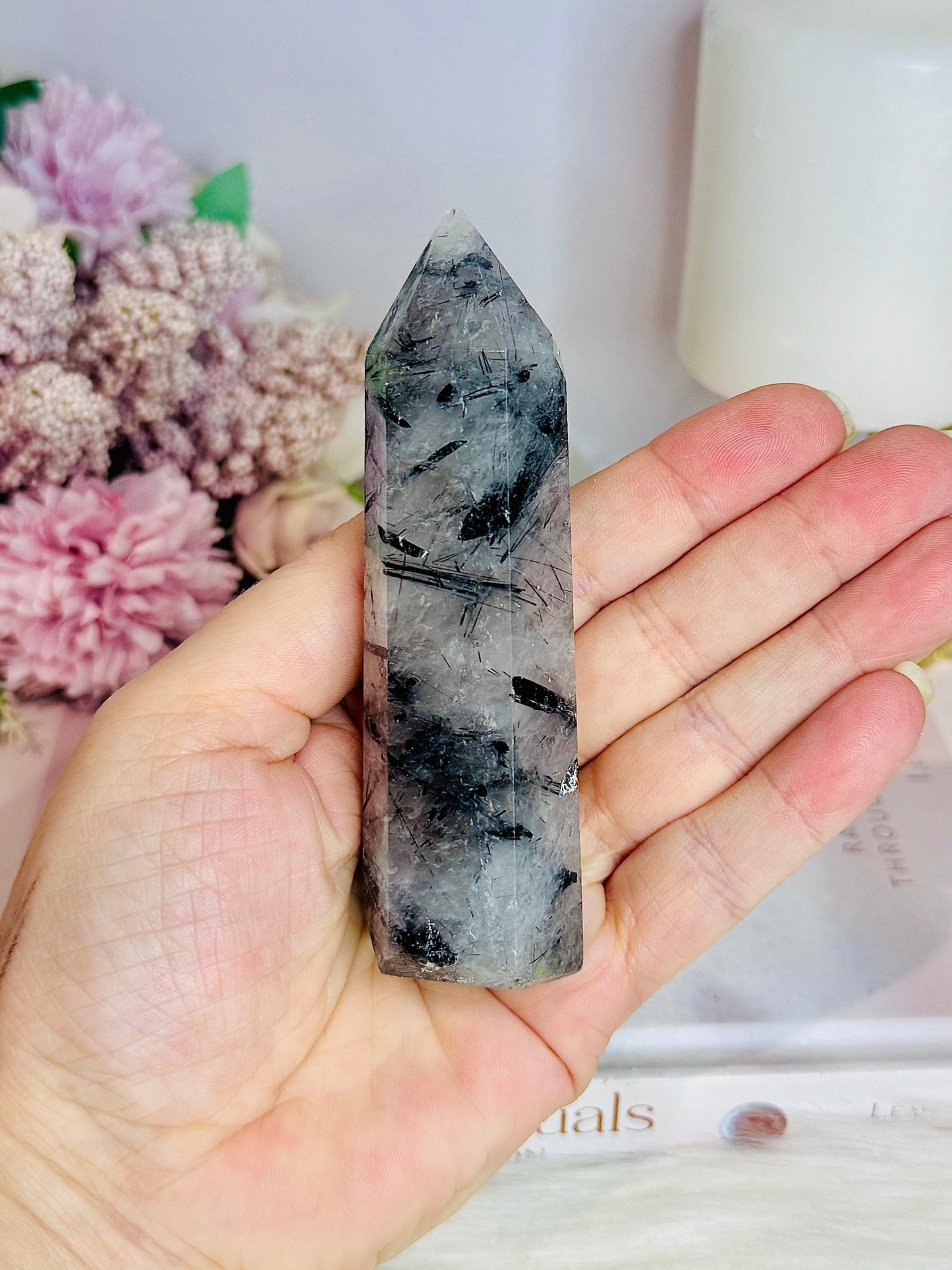Black Tourmaline In Quartz Tower 11cm