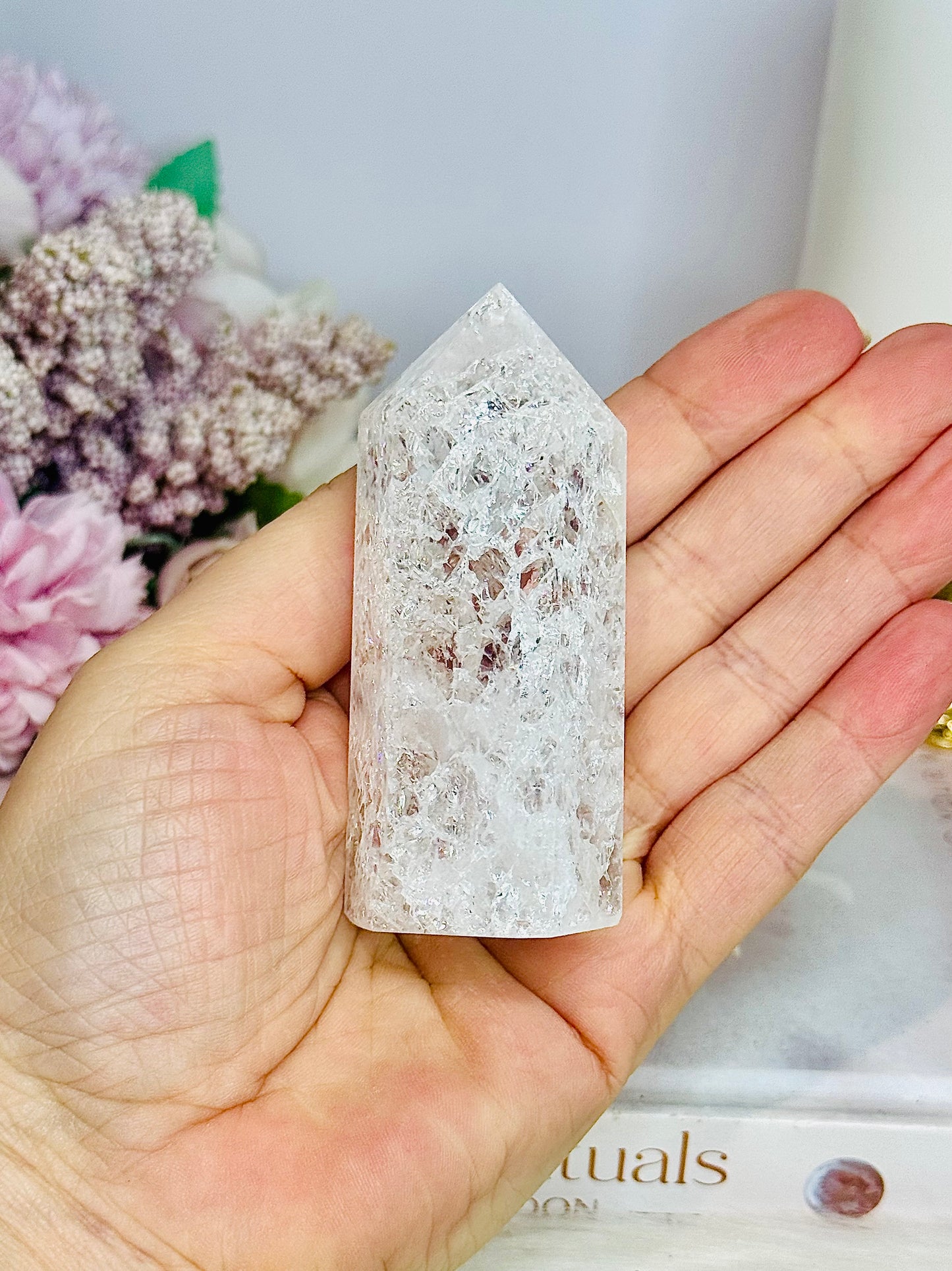 Fire & Ice / Crackle Clear Quartz Tower 8cm