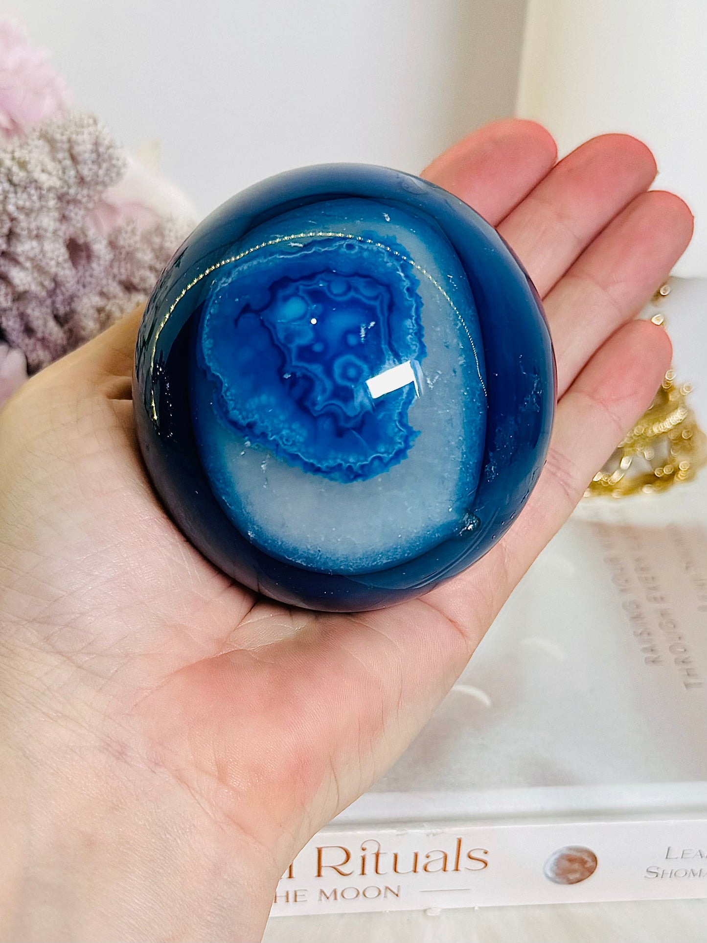 Gorgeous Large 449gram Blue Agate (dyed) Sphere On Stand