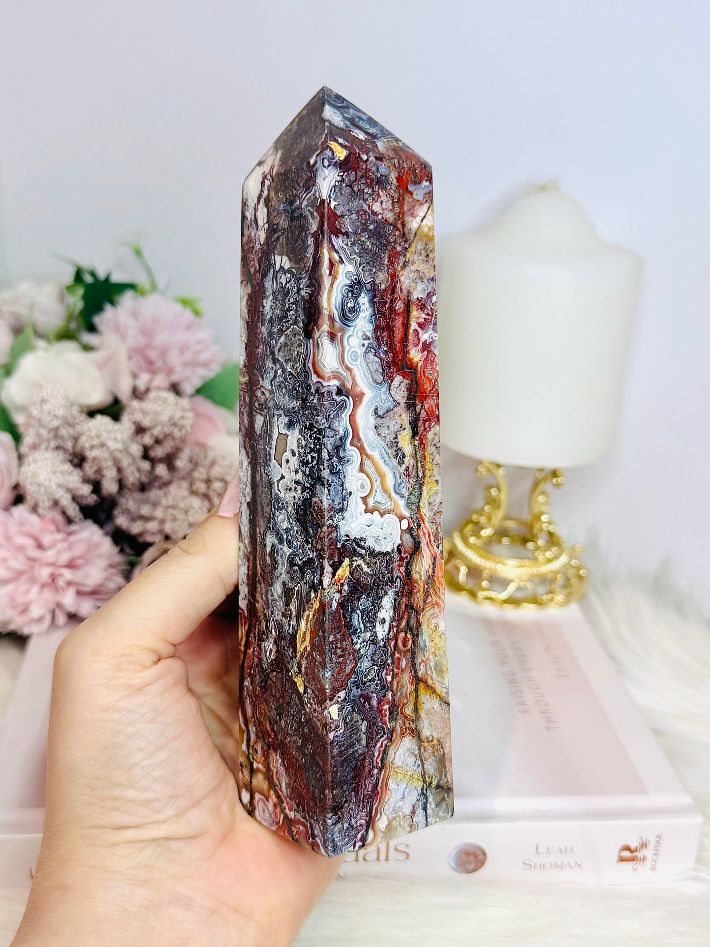 High Grade Druzy Mexican Lace Agate Chunky Tower 595g 18cm