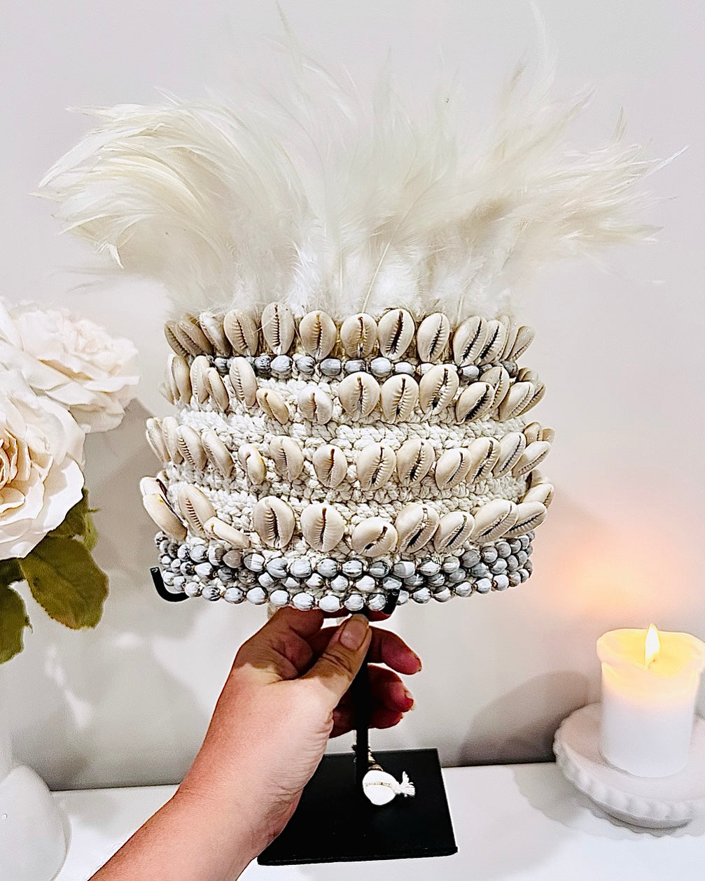 Incredibly Stunning Coastal Hand Made Feather & Shell Crown ~ 35cm x 25cm