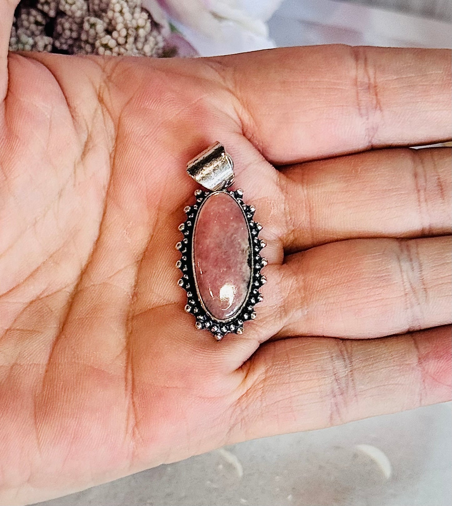 Natural Rhodochrosite Pendant In Gift Bag